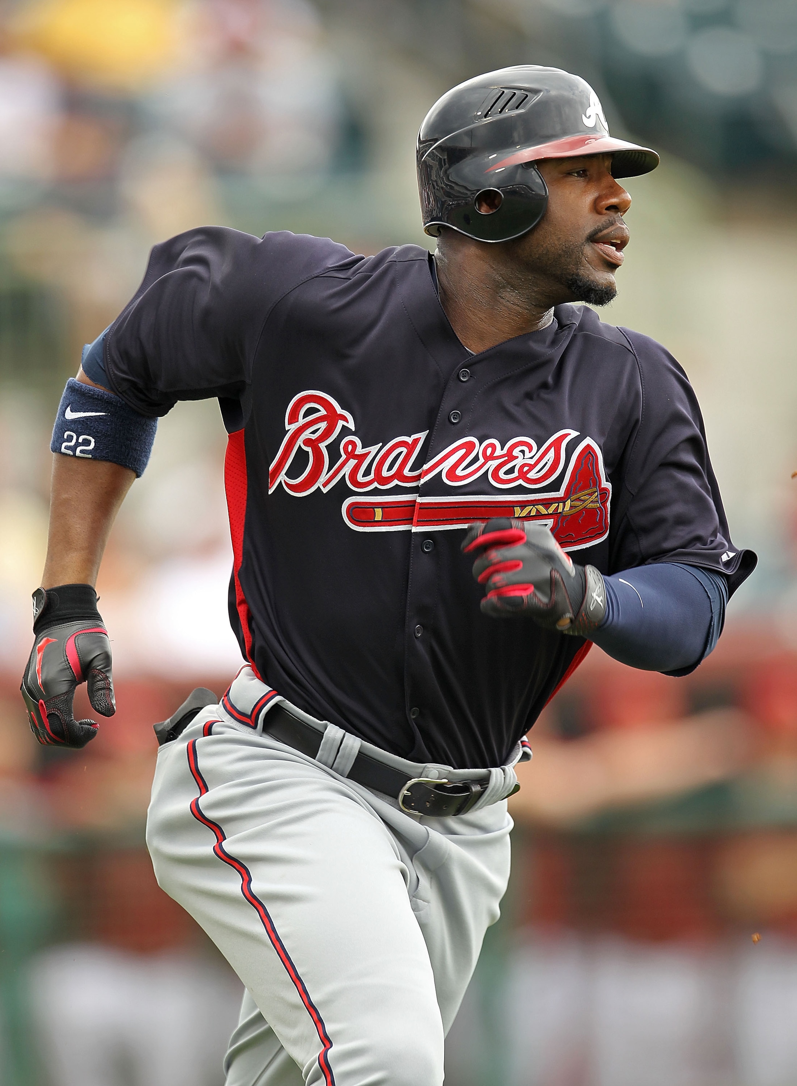 KISSIMMEE, FL - MARCH 01:  Jason Heyward #22 of the Atlanta Braves hits a 2nd inning double during a Spring Training game against the Houston Astros at Osceola County Stadium on March 1, 2011 in Kissimmee, Florida.  (Photo by Mike Ehrmann/Getty Images)