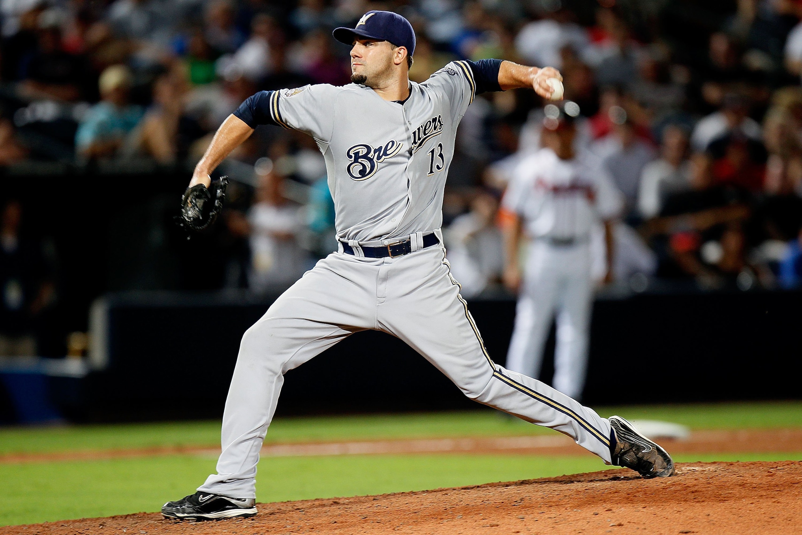 ATLANTA - JULY 15:  Zach Braddock #13 of the Milwaukee Brewers against the Atlanta Braves at Turner Field on July 15, 2010 in Atlanta, Georgia.  (Photo by Kevin C. Cox/Getty Images)