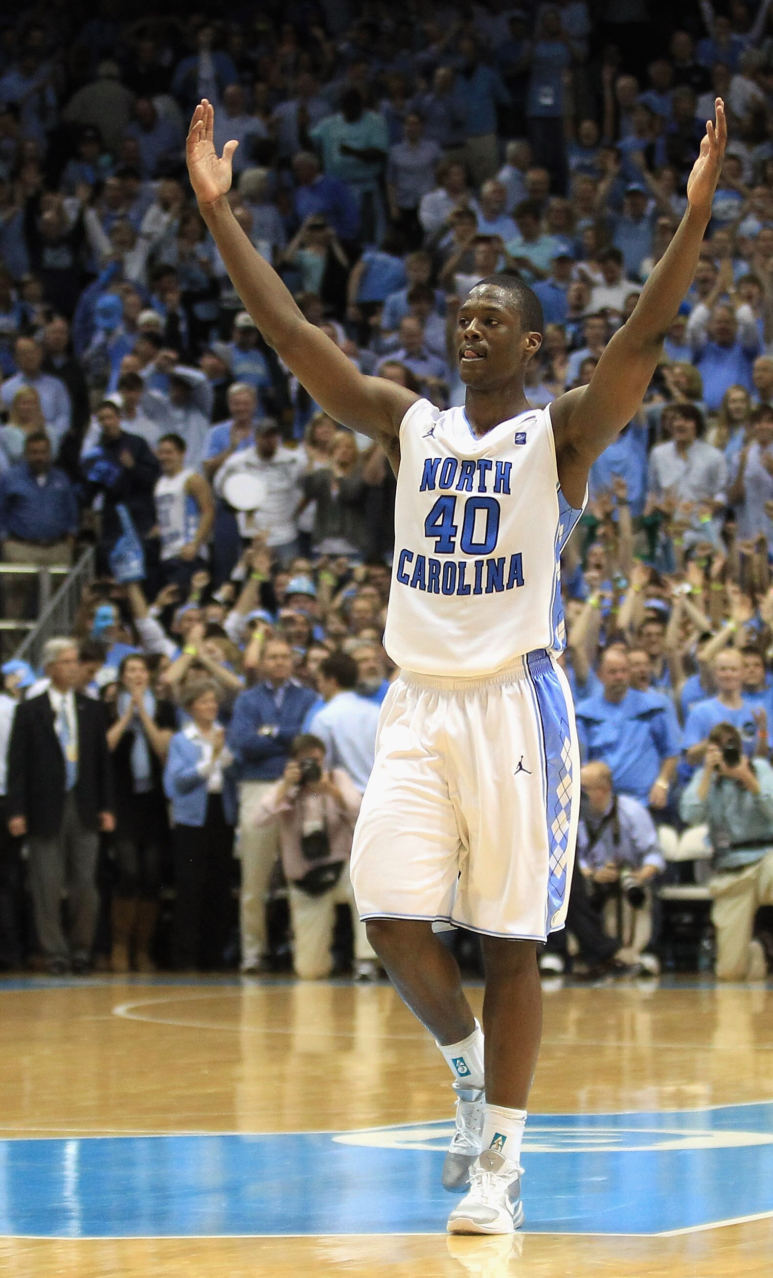 CHAPEL HILL, NC - MARCH 05:  Harrison Barnes #40 of the North Carolina Tar Heels celebrates winning the ACC Regular Season Championship as they defeated the Duke Blue Devils 81-67 at the Dean E. Smith Center on March 5, 2011 in Chapel Hill, North Carolina