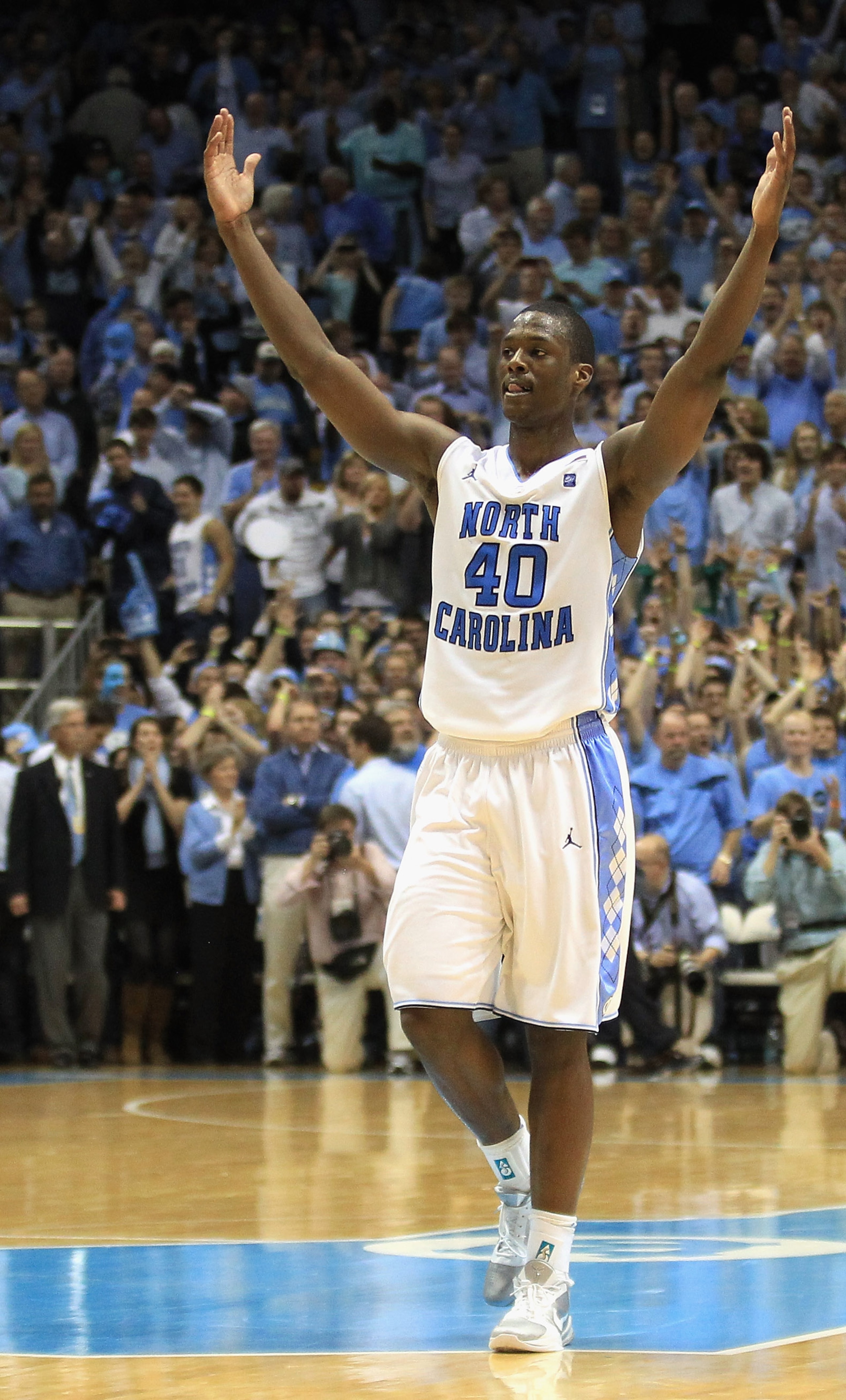 CHAPEL HILL, NC - MARCH 05: Harrison Barnes #40 of the North Carolina Tar Heels celebrates winning the ACC Regular Season Championship as they defeated the Duke Blue Devils 81-67 at the Dean E. Smith Center on March 5, 2011 in Chapel Hill, North Carolina CHAPEL HILL, NC - MARCH 05: Harrison Barnes #40 of the North Carolina Tar Heels celebrates winning the ACC Regular Season Championship as they defeated the Duke Blue Devils 81-67 at the Dean E. Smith Center on March 5, 2011 in Chapel Hill, North Carolina