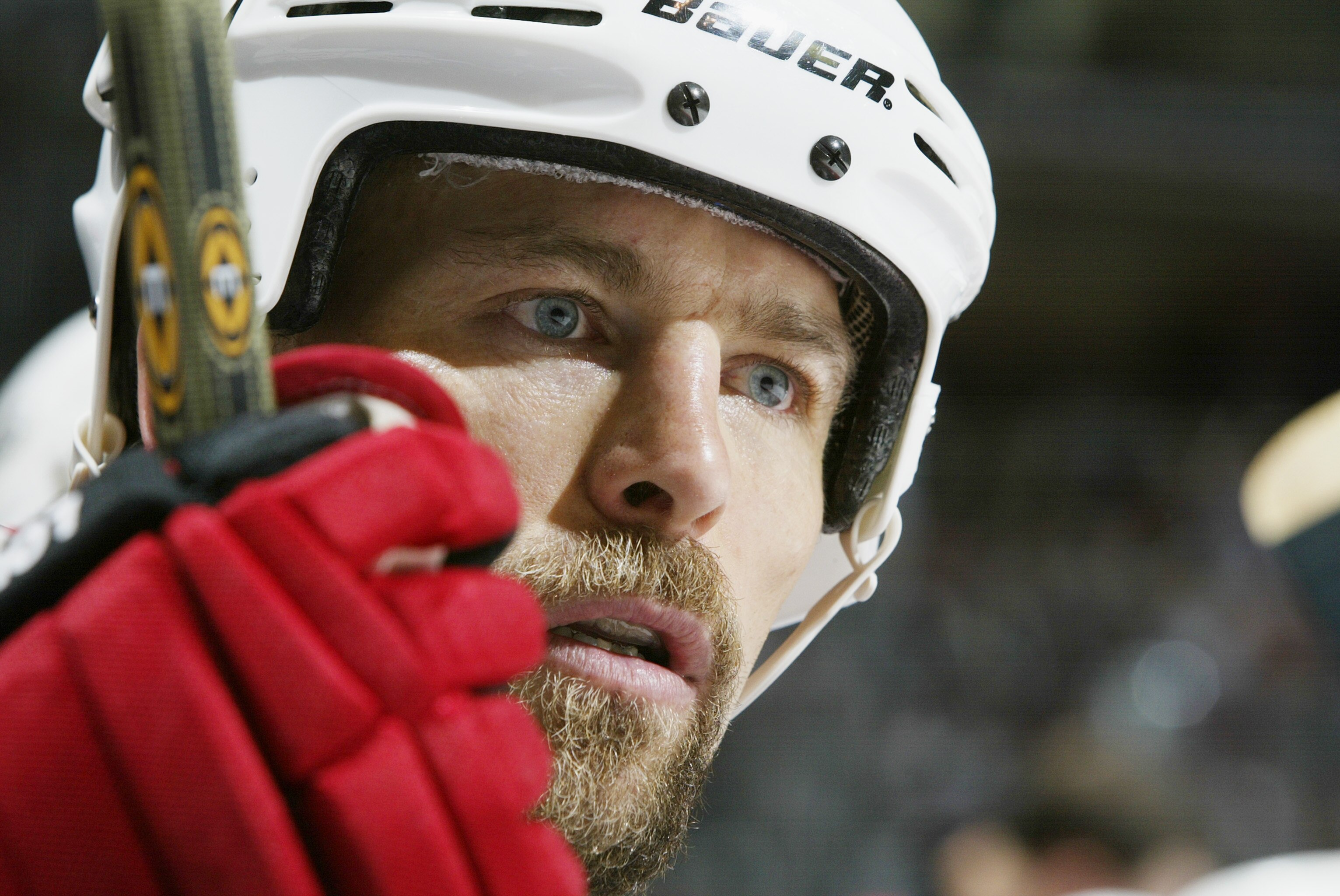 EAST RUTHERFORD, NJ - MAY 27:  Scott Stevens #4 of the New Jersey Devils looks on against the Mighty Ducks of Anaheim in game one of the 2003 Stanley Cup Finals at Continental Airlines Arena on May 27, 2003 in East Rutherford, New Jersey. The Devils defea