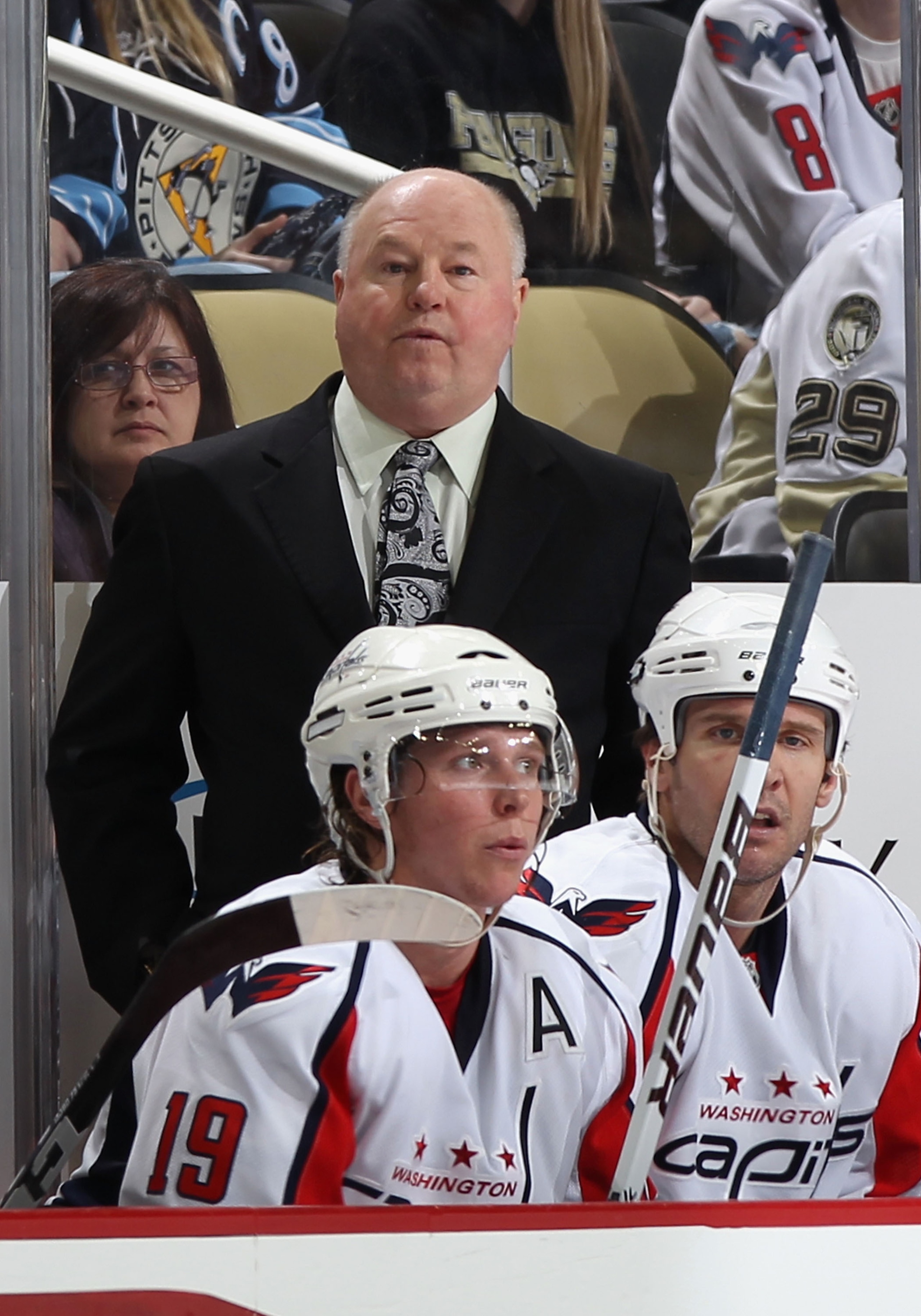 PITTSBURGH, PA - FEBRUARY 21:  Head coach Bruce Boudreau of the Washington Capitals watches from the bench during the NHL game against the Pittsburgh Penguins at Consol Energy Center on February 21, 2011 in Pittsburgh, Pennsylvania. The Capitals defeated