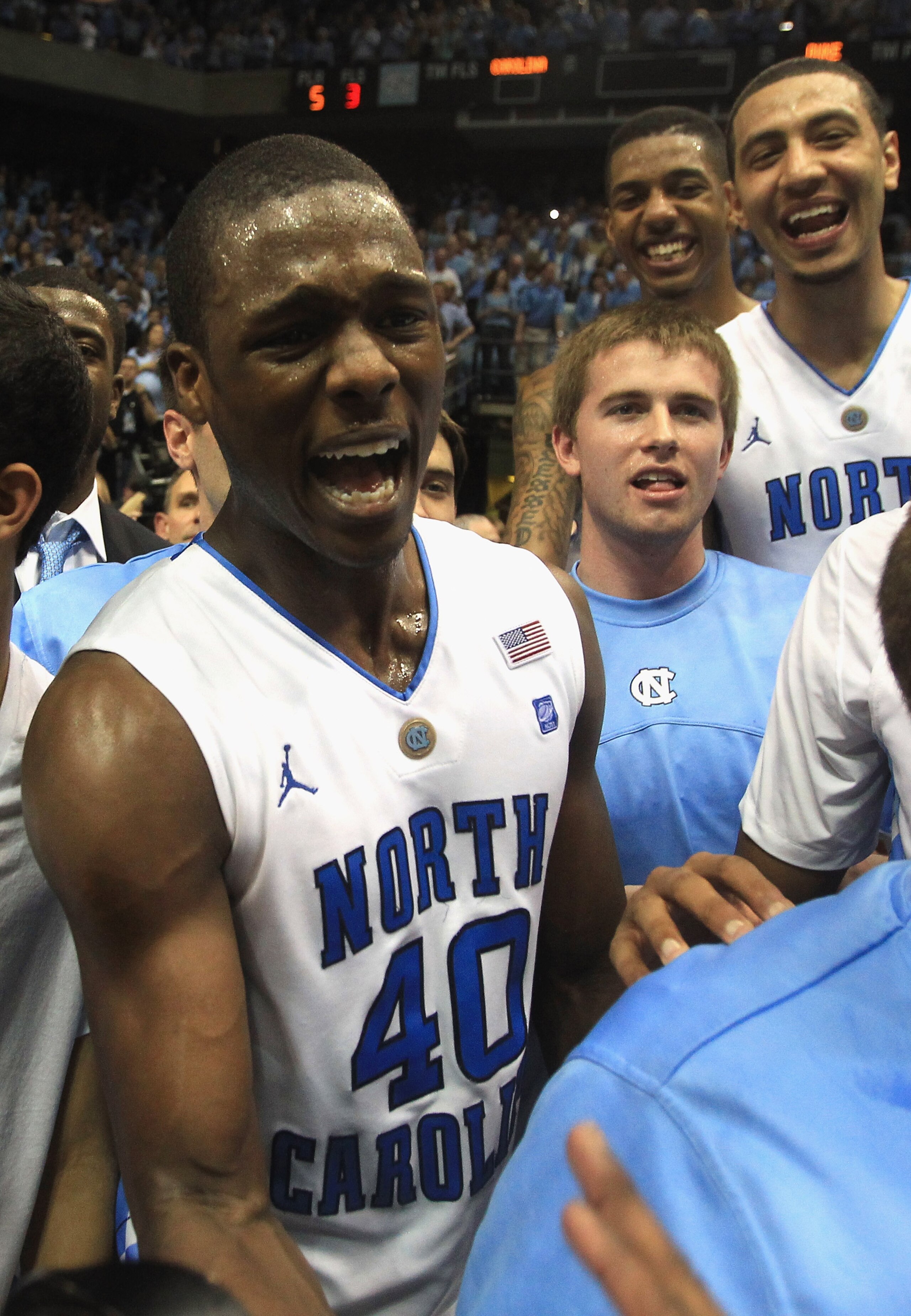 CHAPEL HILL, NC - MARCH 05: Harrison Barnes #40 of the North Carolina Tar Heels celebrates winning the ACC Regular Season Championship as they defeated the Duke Blue Devils 81-67 at the Dean E. Smith Center on March 5, 2011 in Chapel Hill, North Carolina CHAPEL HILL, NC - MARCH 05: Harrison Barnes #40 of the North Carolina Tar Heels celebrates winning the ACC Regular Season Championship as they defeated the Duke Blue Devils 81-67 at the Dean E. Smith Center on March 5, 2011 in Chapel Hill, North Carolina