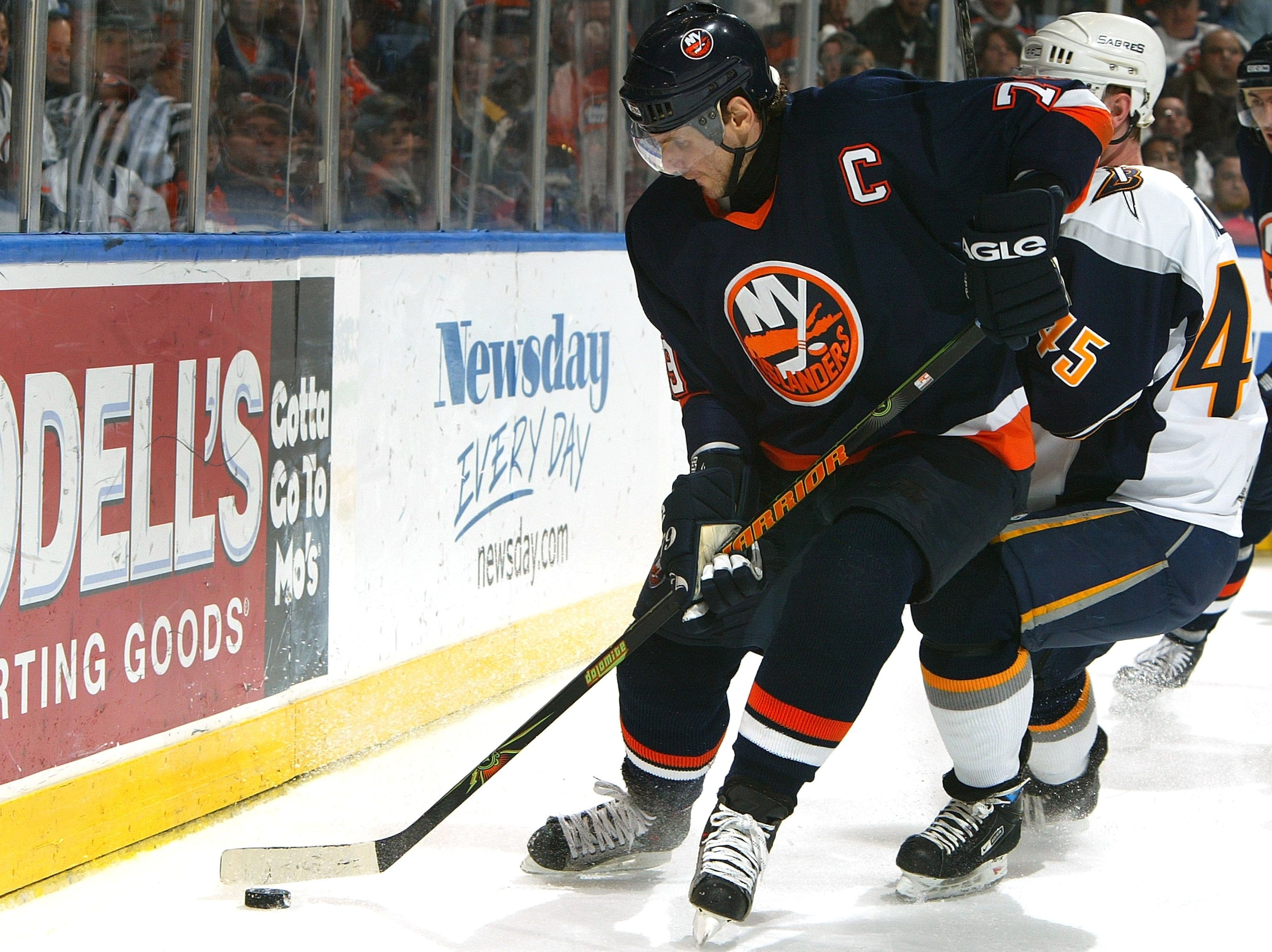 UNIONDALE, NY - APRIL 18:  Alexei Yashin #79 of the New York Islanders skates with the puck during Game 4 of the 2007 Eastern Conference Quarterfinals against  the Buffalo Sabres on April 18, 2007 at Nassau Coliseum in Uniondale, New York.  (Photo by Jim