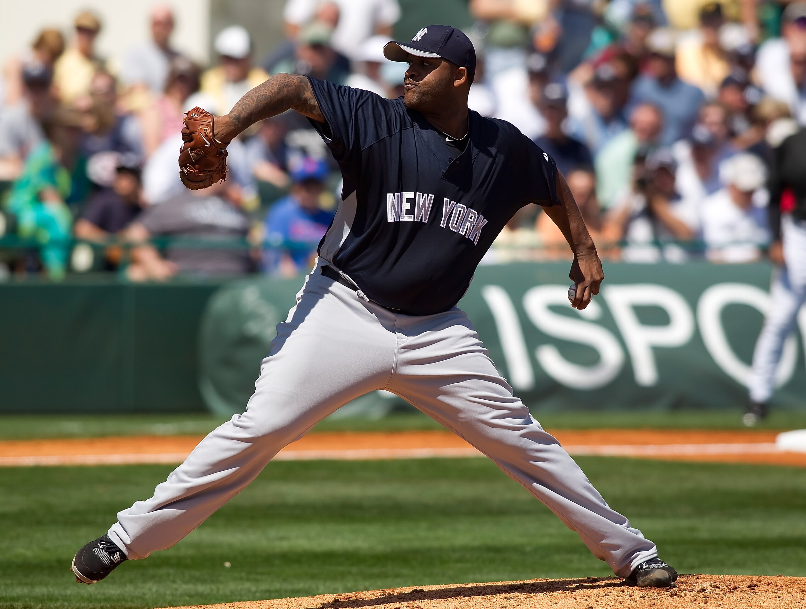 BRADENTON, FL - MARCH 14:  Pitcher C.C. Sabathia #52 of the New York Yankees pitches against the Pittsburgh Pirates during a Grapefruit League Spring Training Game at McKechnie Field on March 14, 2010 in Bradenton, Florida.  (Photo by J. Meric/Getty Image