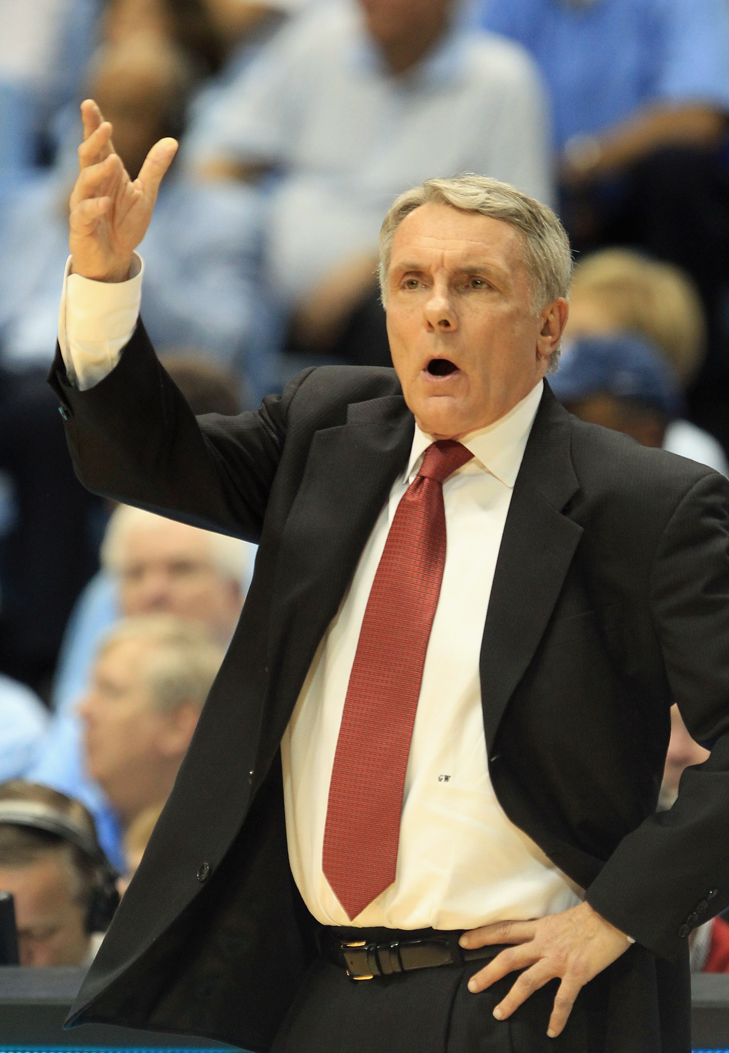CHAPEL HILL, NC - FEBRUARY 27:  Head coach Gary Williams of the Maryland Terrapins reacts to a call against the North Carolina Tar Heels during their game at the Dean E. Smith Center on February 27, 2011 in Chapel Hill, North Carolina.  (Photo by Streeter