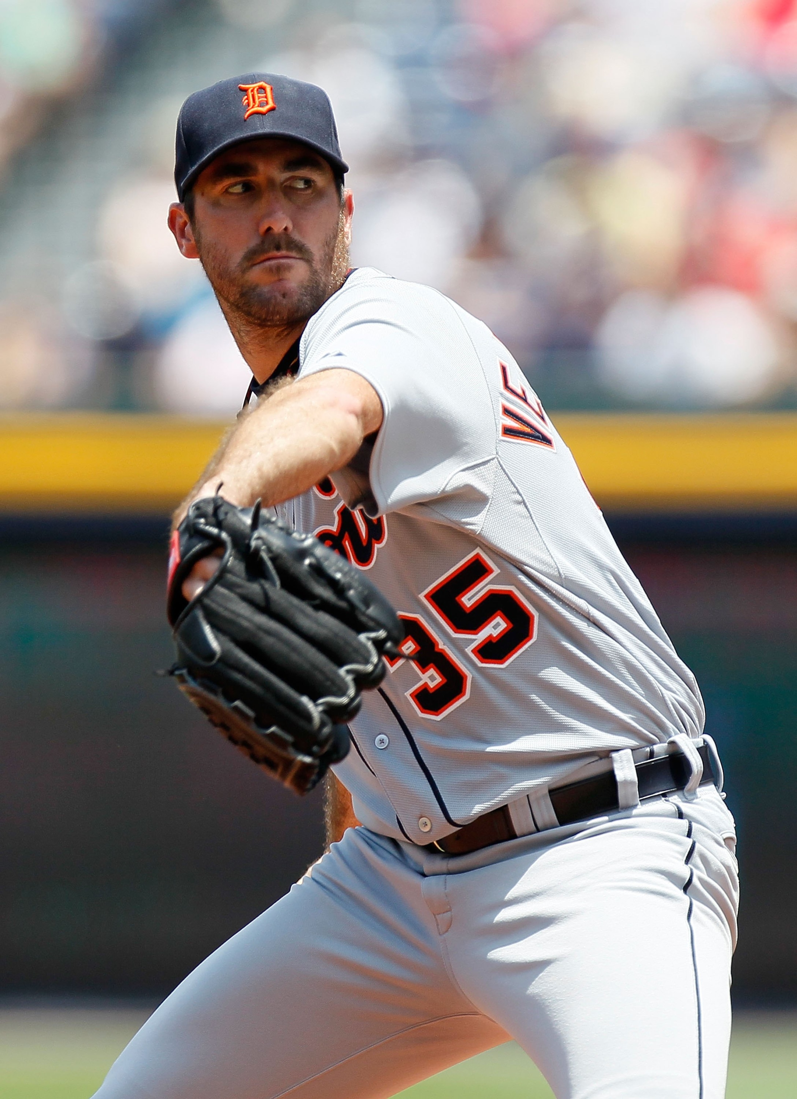 ATLANTA - JUNE 27:  Justin Verlander #35 of the Detroit Tigers against the Atlanta Braves at Turner Field on June 27, 2010 in Atlanta, Georgia.  (Photo by Kevin C. Cox/Getty Images)