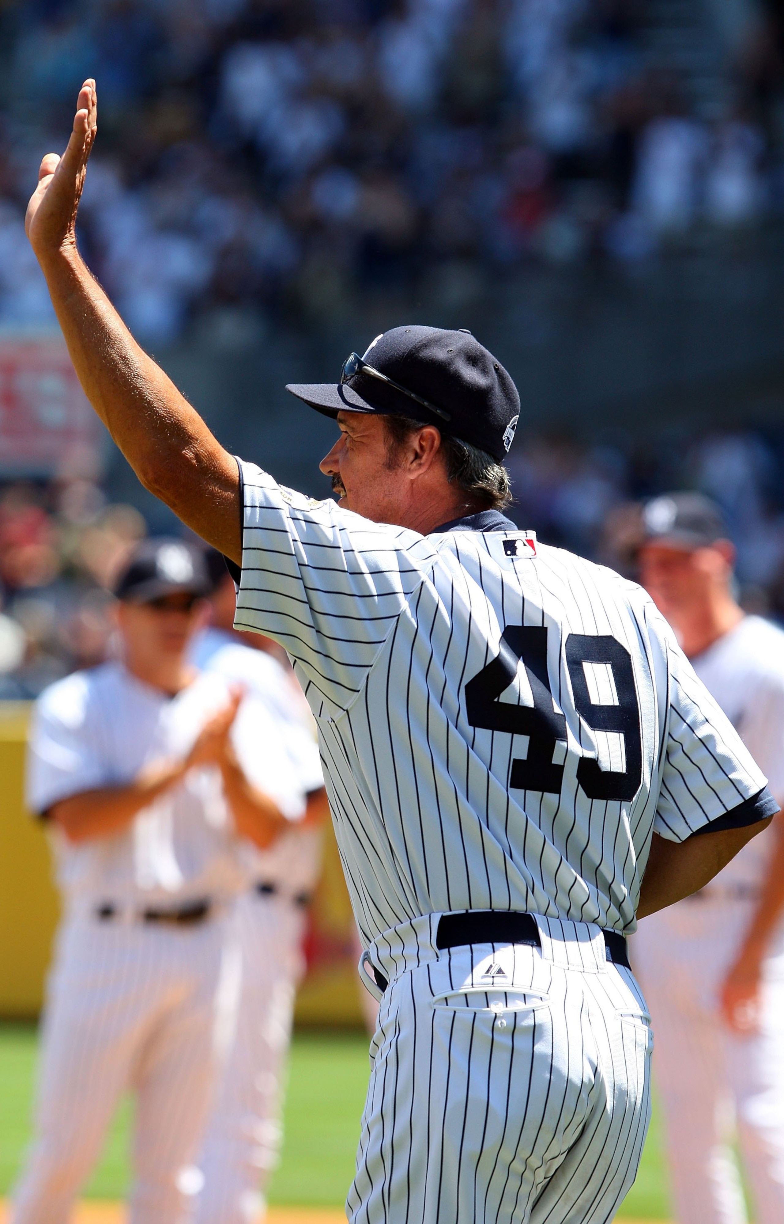 NEW YORK - JULY 19:  Former New York Yankee Ron Guidry is introduced during the teams 63rd Old Timers Day before the game against the Detroit Tigers on July 19, 2009 at Yankee Stadium in the Bronx borough of New York City.  (Photo by Jim McIsaac/Getty Ima