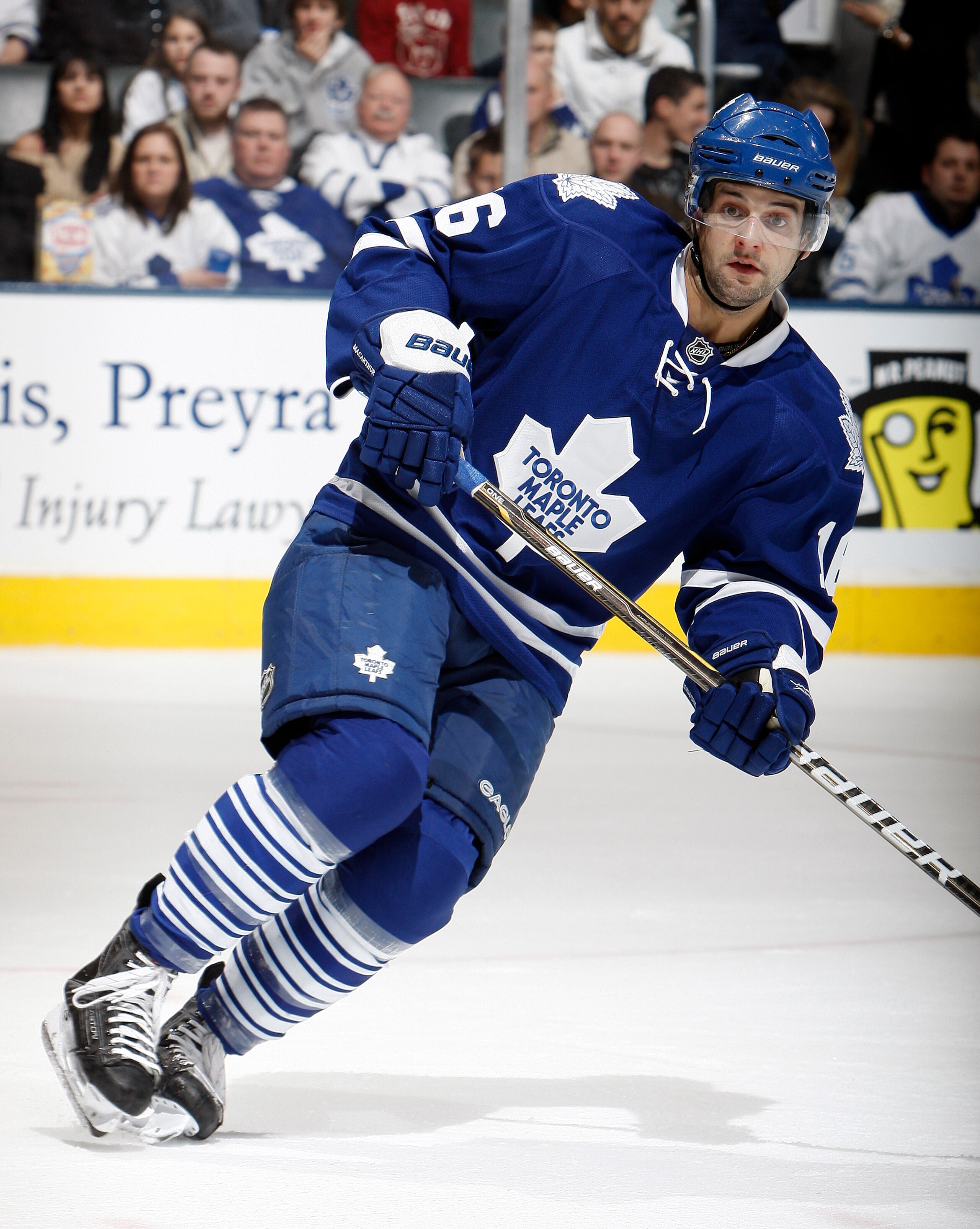 TORONTO, CANADA - FEBRUARY 26: Clarke MacArthur #16 of the Toronto Maple Leafs skates up the ice during the game against the Pittsburgh Penguins at the Air Canada Centre February 26, 2011 in Toronto, Ontario, Canada. (Photo by Abelimages/Getty Images)