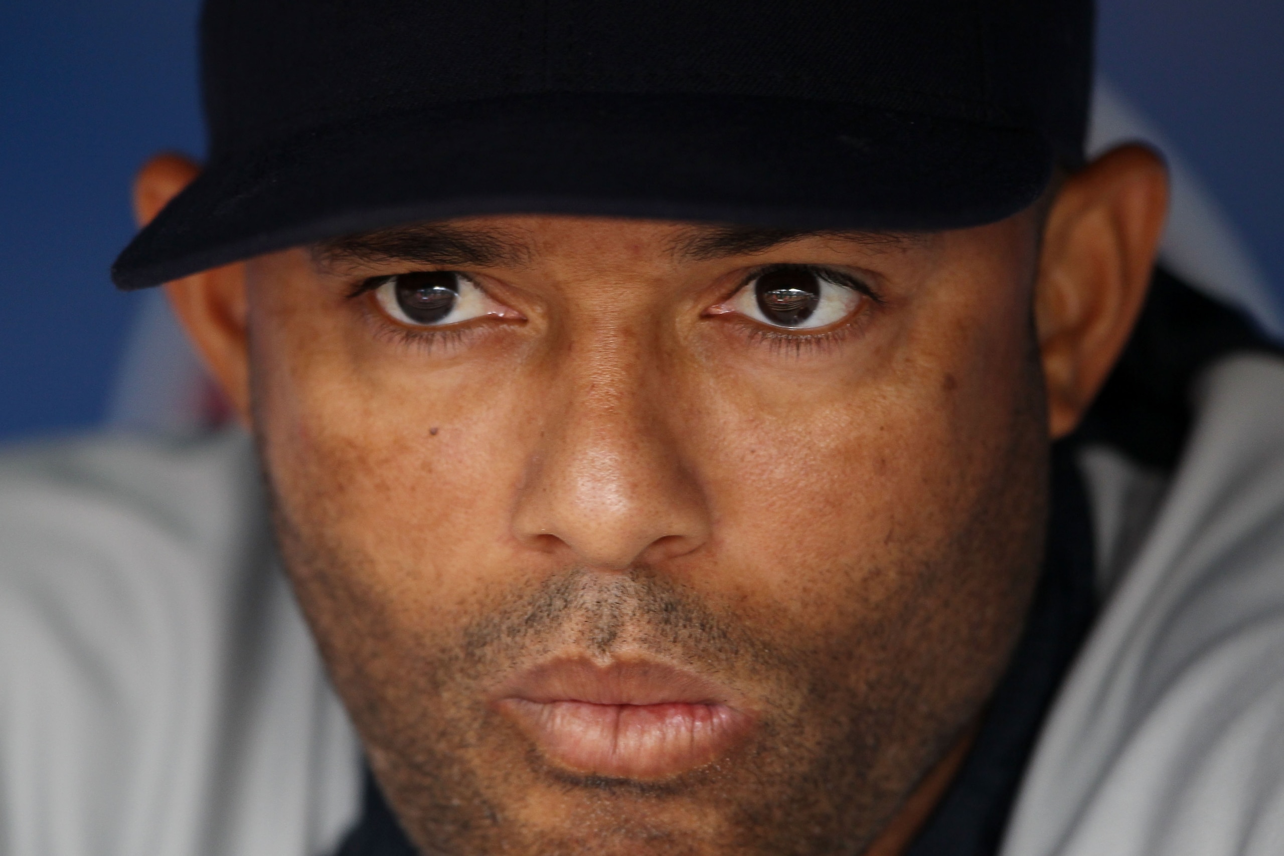 ARLINGTON, TX - OCTOBER 22:  Mariano Rivera #42 of the New York Yankees sits in the dugout prior to playing the Texas Rangers in Game Six of the ALCS during the 2010 MLB Playoffs at Rangers Ballpark in Arlington on October 22, 2010 in Arlington, Texas.  (