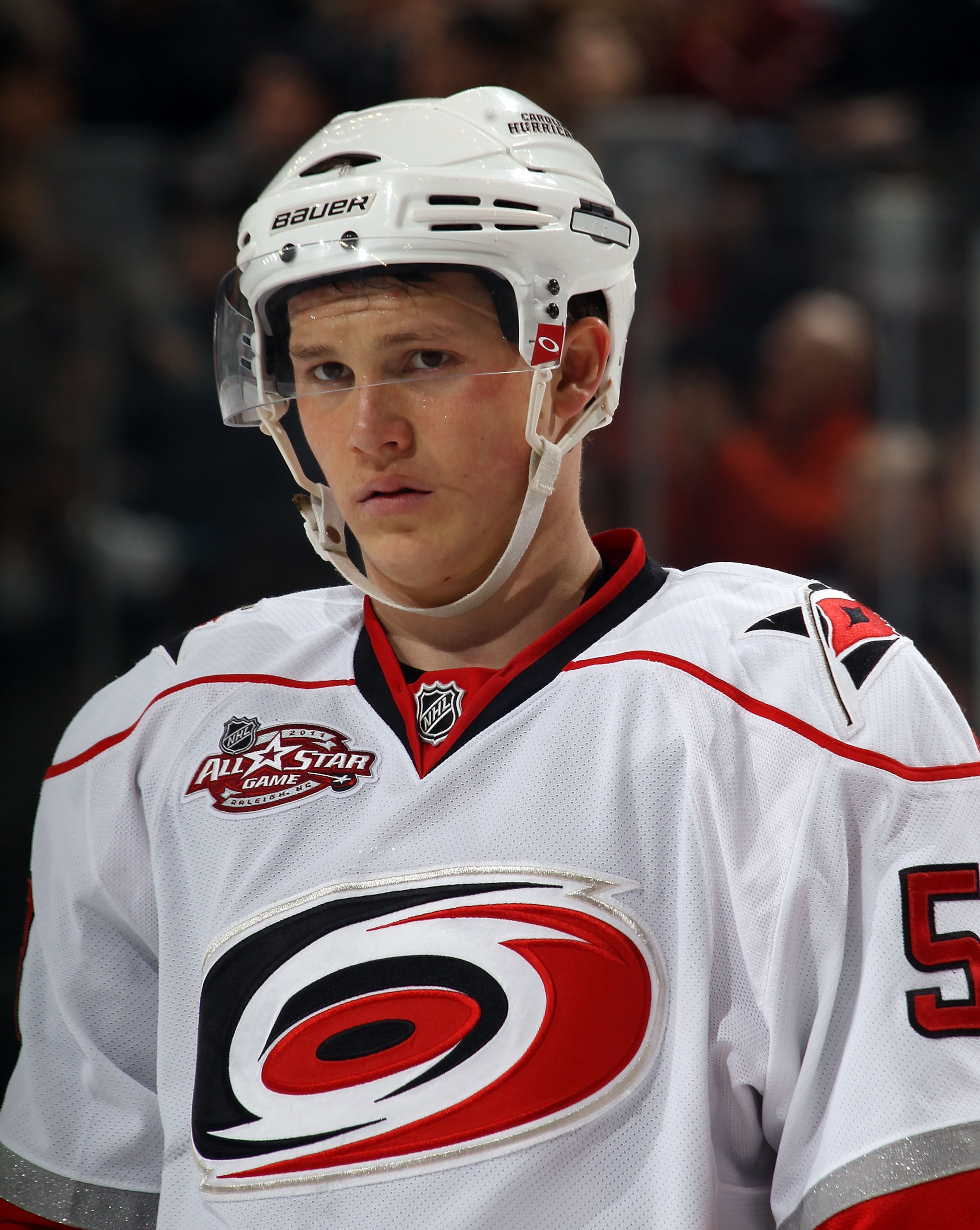NEWARK, NJ - FEBRUARY 16:  Jeff Skinner #53 of the Carolina Hurricanes skates against the New Jersey Devils at the Prudential Center on February 16, 2011 in Newark, New Jersey.  (Photo by Bruce Bennett/Getty Images)