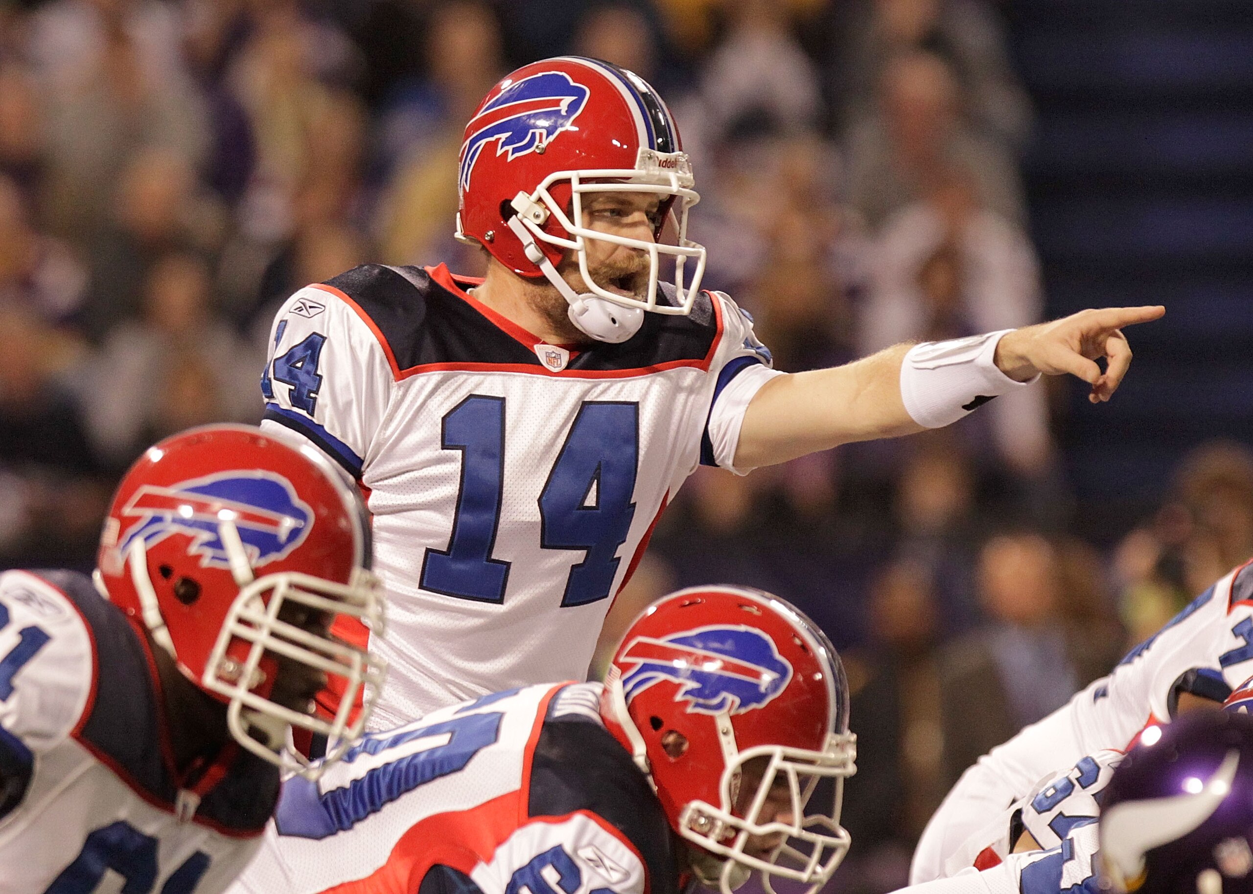 MINNEAPOLIS, MN - DECEMBER 05: Ryan Fitzpatrick #14 of the Buffalo Bills stands at the line against the Minnesota Vikings at the Mall of America Field at the Hubert H. Humphrey Metrodome on December 5, 2010 in Minneapolis, Minnesota. (Photo by Nick Laha MINNEAPOLIS, MN - DECEMBER 05: Ryan Fitzpatrick #14 of the Buffalo Bills stands at the line against the Minnesota Vikings at the Mall of America Field at the Hubert H. Humphrey Metrodome on December 5, 2010 in Minneapolis, Minnesota. (Photo by Nick Laha