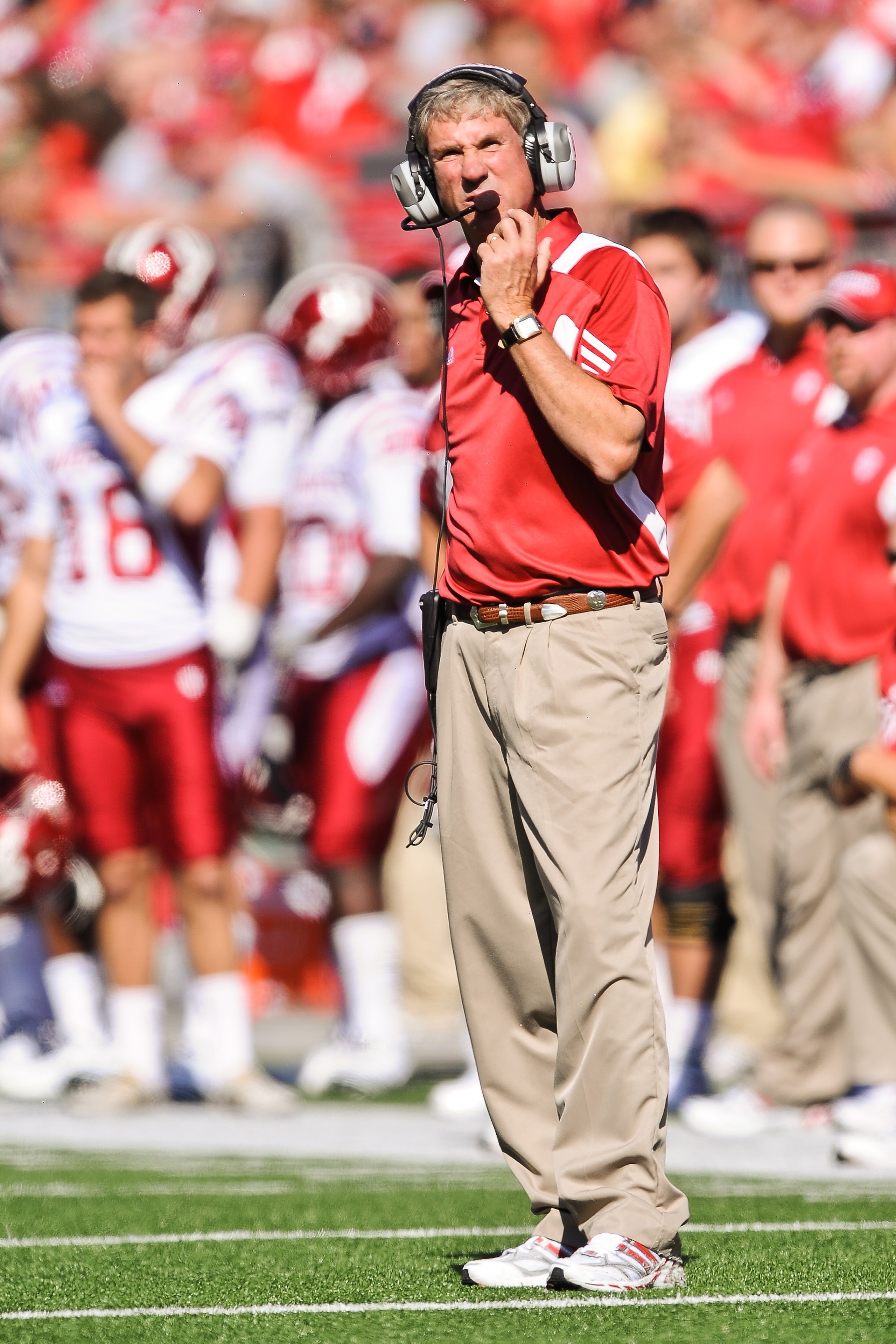 COLUMBUS, OH - OCTOBER 9:  Head Coach Bill Lynch of the Indiana Hoosiers watches his team play the Ohio State Buckeyes at Ohio Stadium on October 9, 2010 in Columbus, Ohio.  (Photo by Jamie Sabau/Getty Images)
