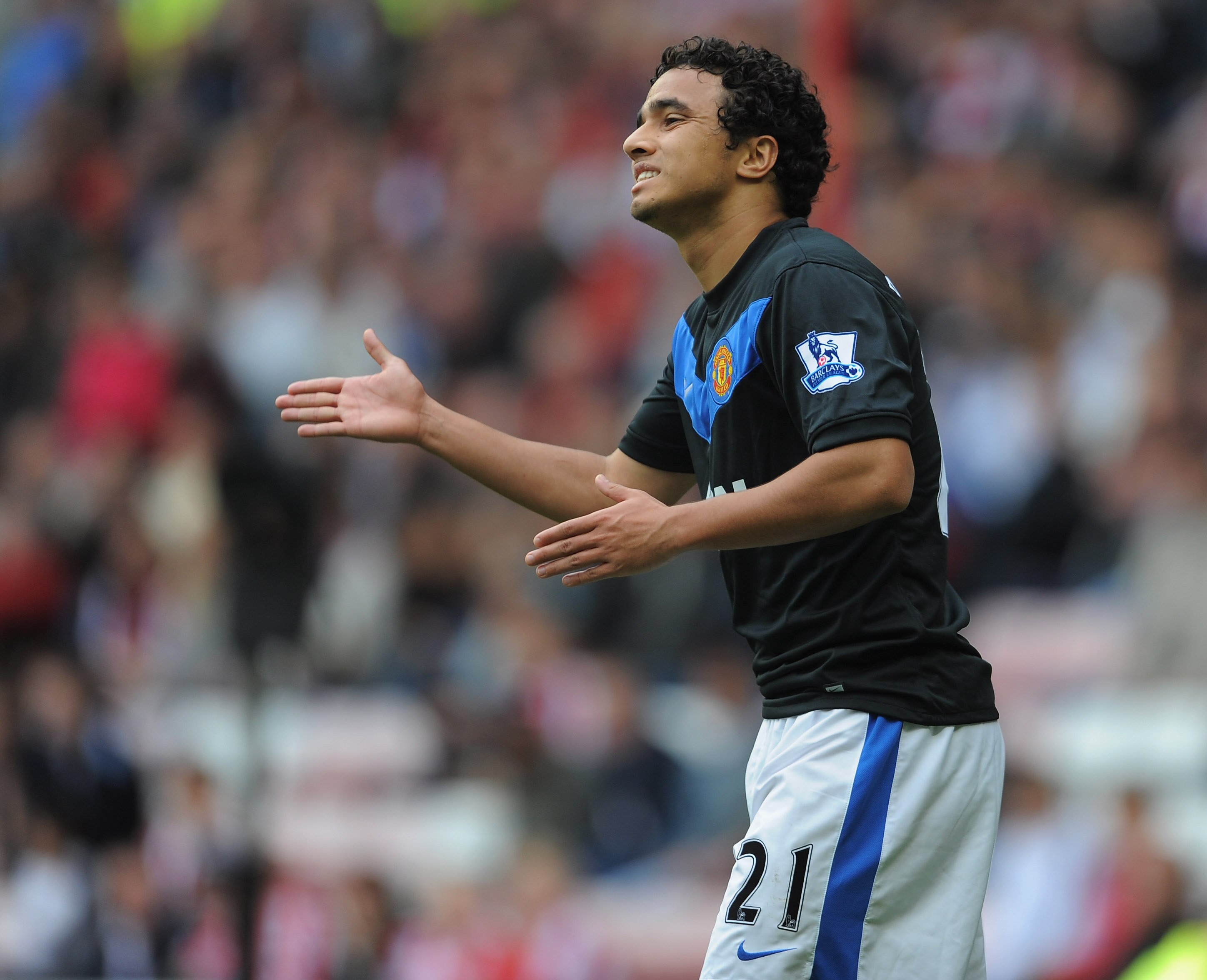 SUNDERLAND, ENGLAND - OCTOBER 02:  Rafael Da Silva of Manchester United gestures during the Barclays Premier League match between Sunderland and Manchester United at the Stadium of Light on October 2, 2010 in Sunderland, England.  (Photo by Michael Regan/
