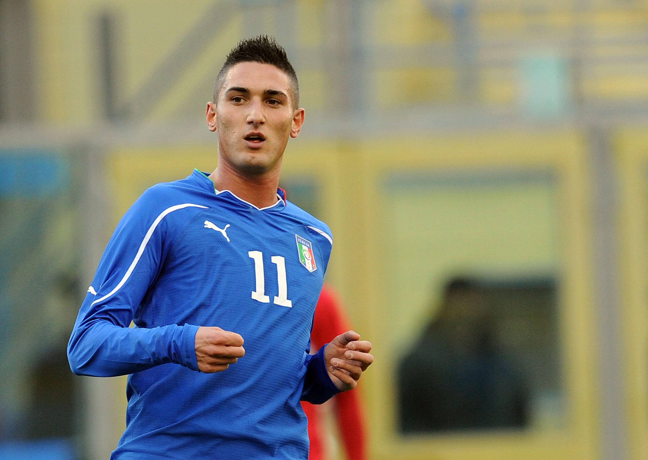 FERMO, ITALY - NOVEMBER 17:  Federico Macheda of Italy in action during the U21 international friendly match between Italy and Turkey at Stadio Bruno Recchioni on November 17, 2010 in Fermo, Italy.  (Photo by Giuseppe Bellini/Getty Images)