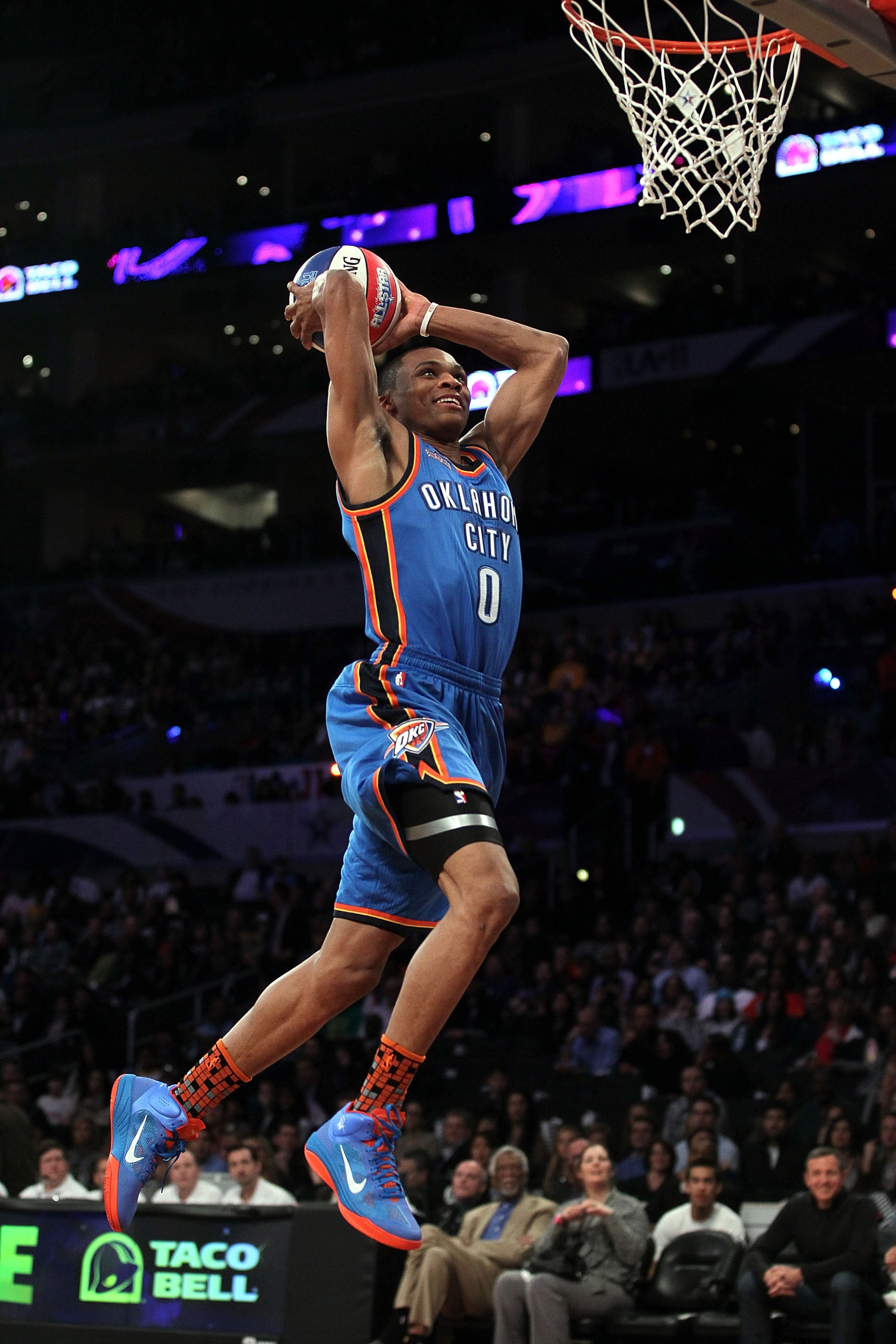 LOS ANGELES, CA - FEBRUARY 19:  Russell Westbrook #0 of the Oklahoma City Thunder competes in the Taco Bell Skills Challenge apart of NBA All-Star Saturday Night at Staples Center on February 19, 2011 in Los Angeles, California.  (Photo by Jeff Gross/Gett