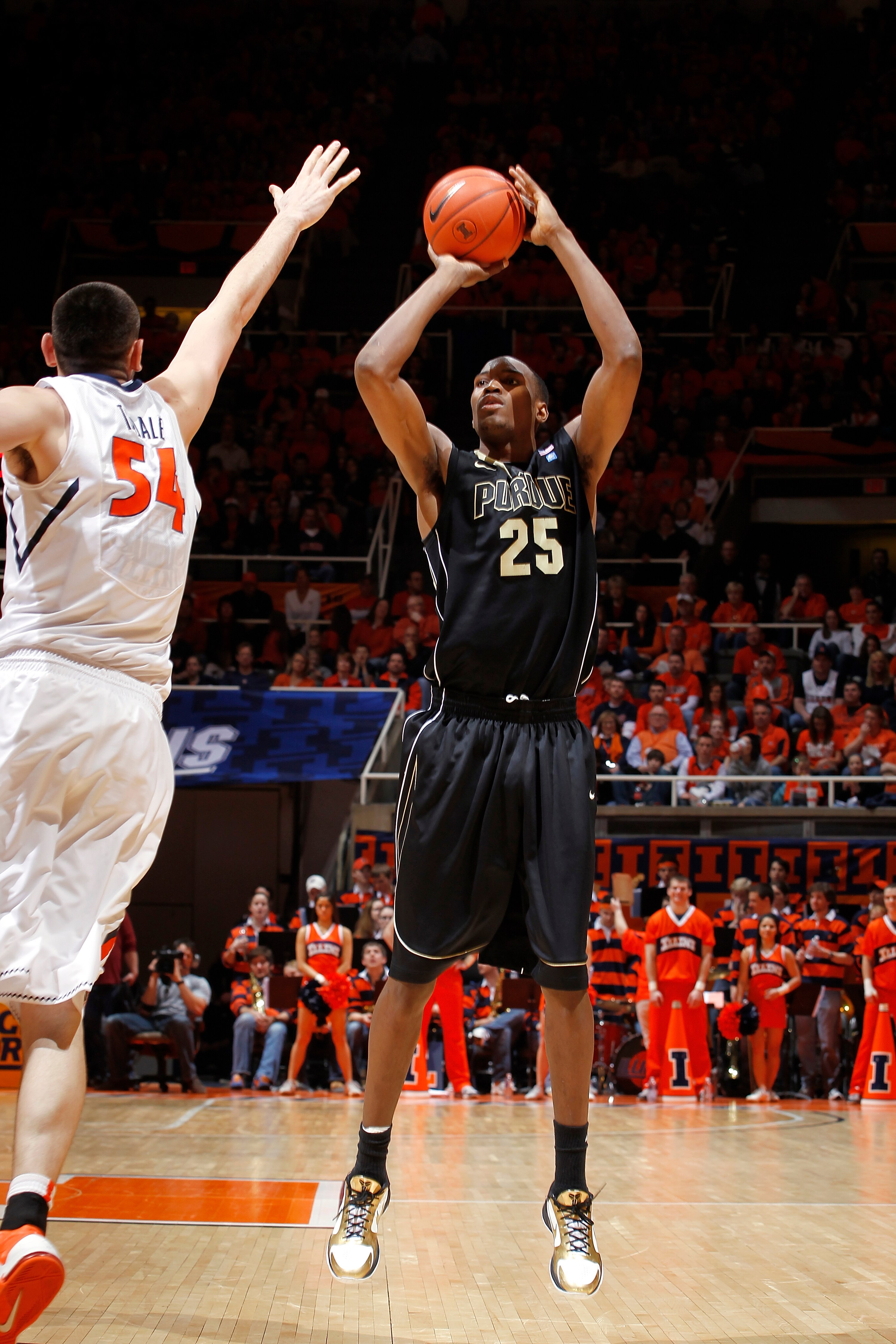 CHAMPAIGN, IL - FEBRUARY 13: JaJuan Johnson #25 of the Purdue Boilermakers takes a shot against the Illinois Fighting Illini at Assembly Hall on February 13, 2011 in Champaign, Illinois. Purdue defeated Illinois 81-70. (Photo by Joe Robbins/Getty Images)