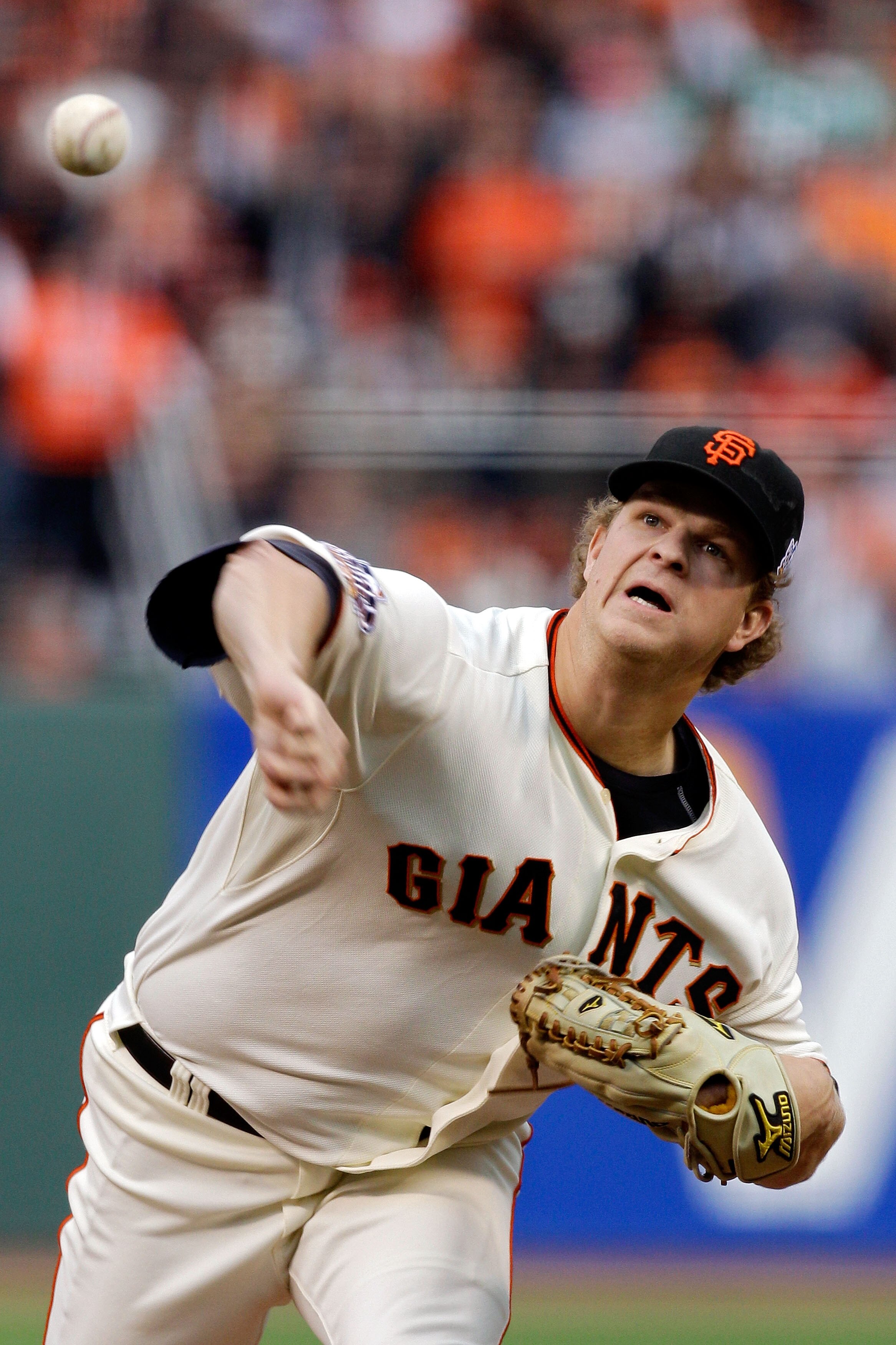 SAN FRANCISCO - OCTOBER 28:  Starting pitcher Matt Cain #18 of the San Francisco Giants pitches in the first inning against the Texas Rangers in Game Two of the 2010 MLB World Series at AT&T Park on October 28, 2010 in San Francisco, California.  (Photo b