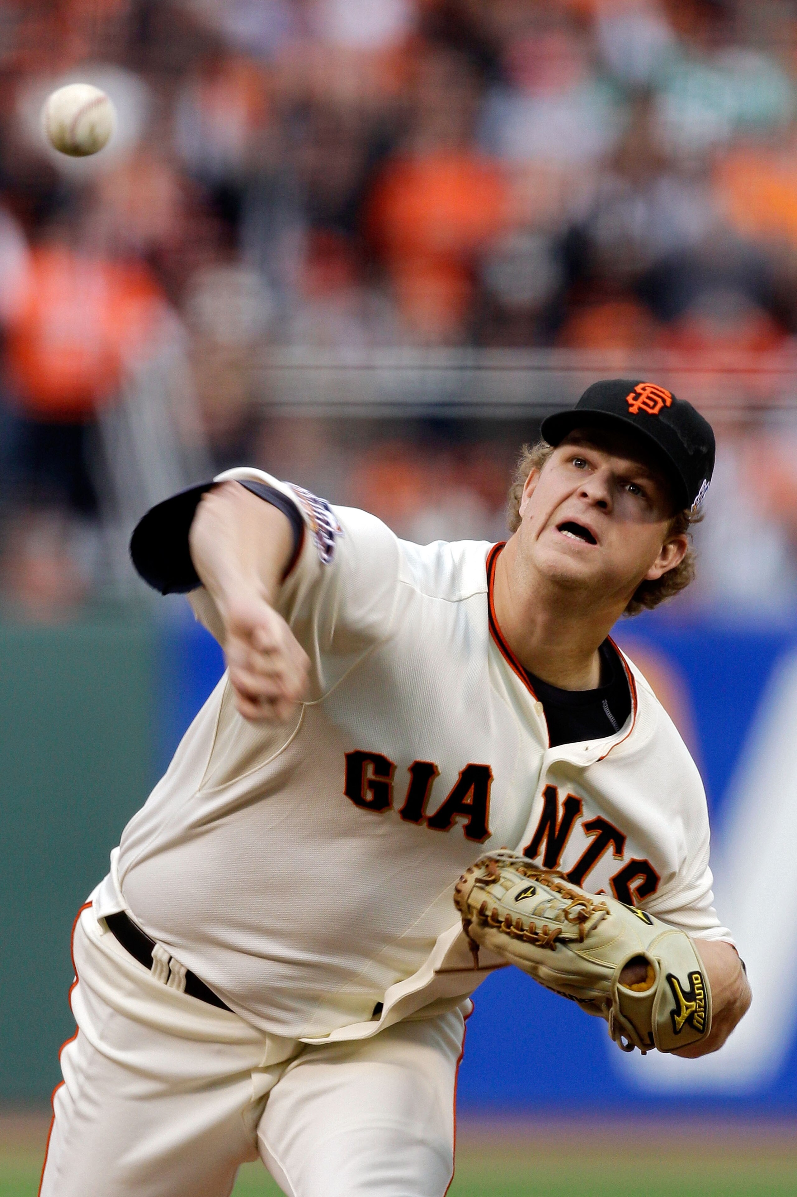 SAN FRANCISCO - OCTOBER 28:  Starting pitcher Matt Cain #18 of the San Francisco Giants pitches in the first inning against the Texas Rangers in Game Two of the 2010 MLB World Series at AT&T Park on October 28, 2010 in San Francisco, California.  (Photo b