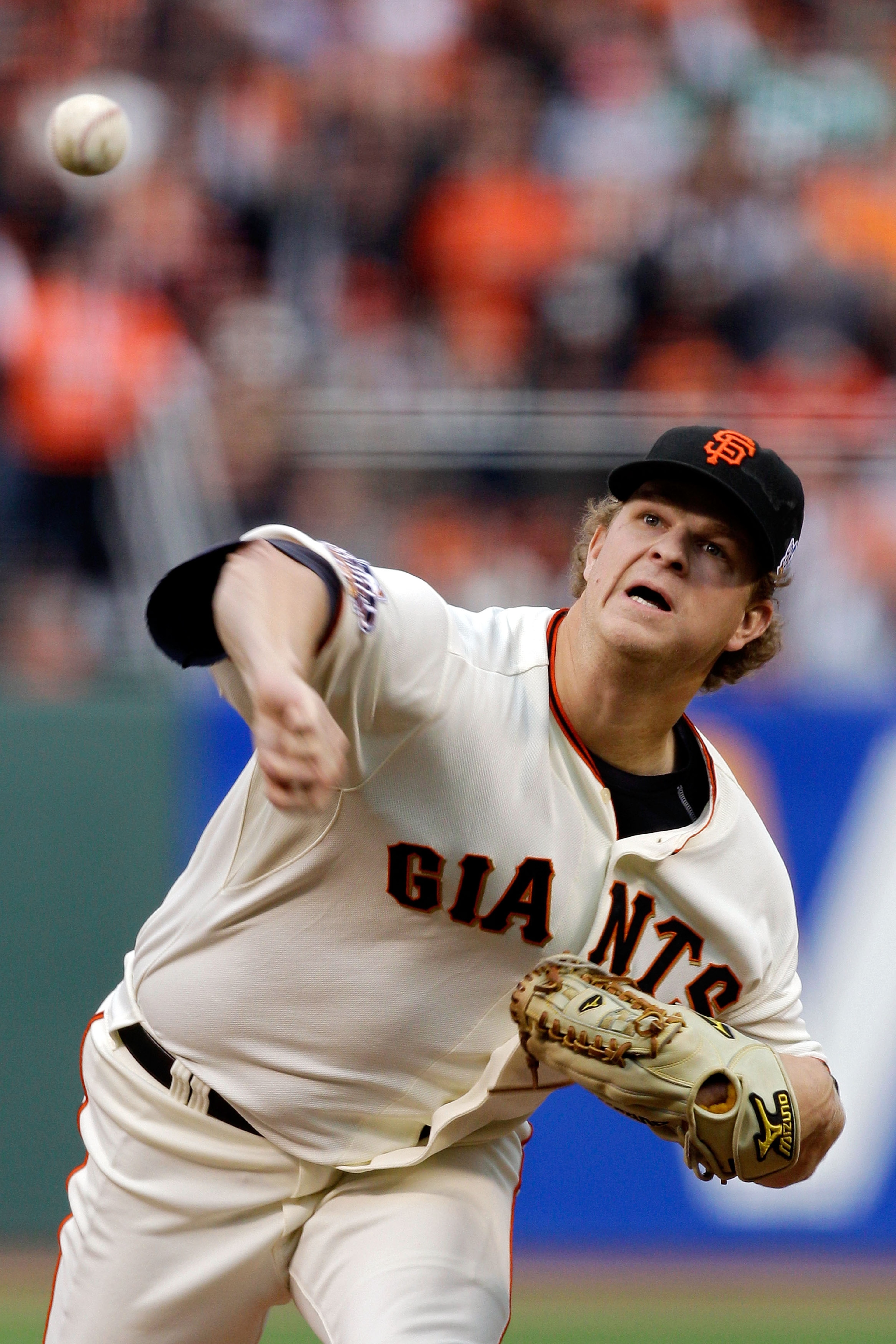 SAN FRANCISCO - OCTOBER 28:  Starting pitcher Matt Cain #18 of the San Francisco Giants pitches in the first inning against the Texas Rangers in Game Two of the 2010 MLB World Series at AT&T Park on October 28, 2010 in San Francisco, California.  (Photo b