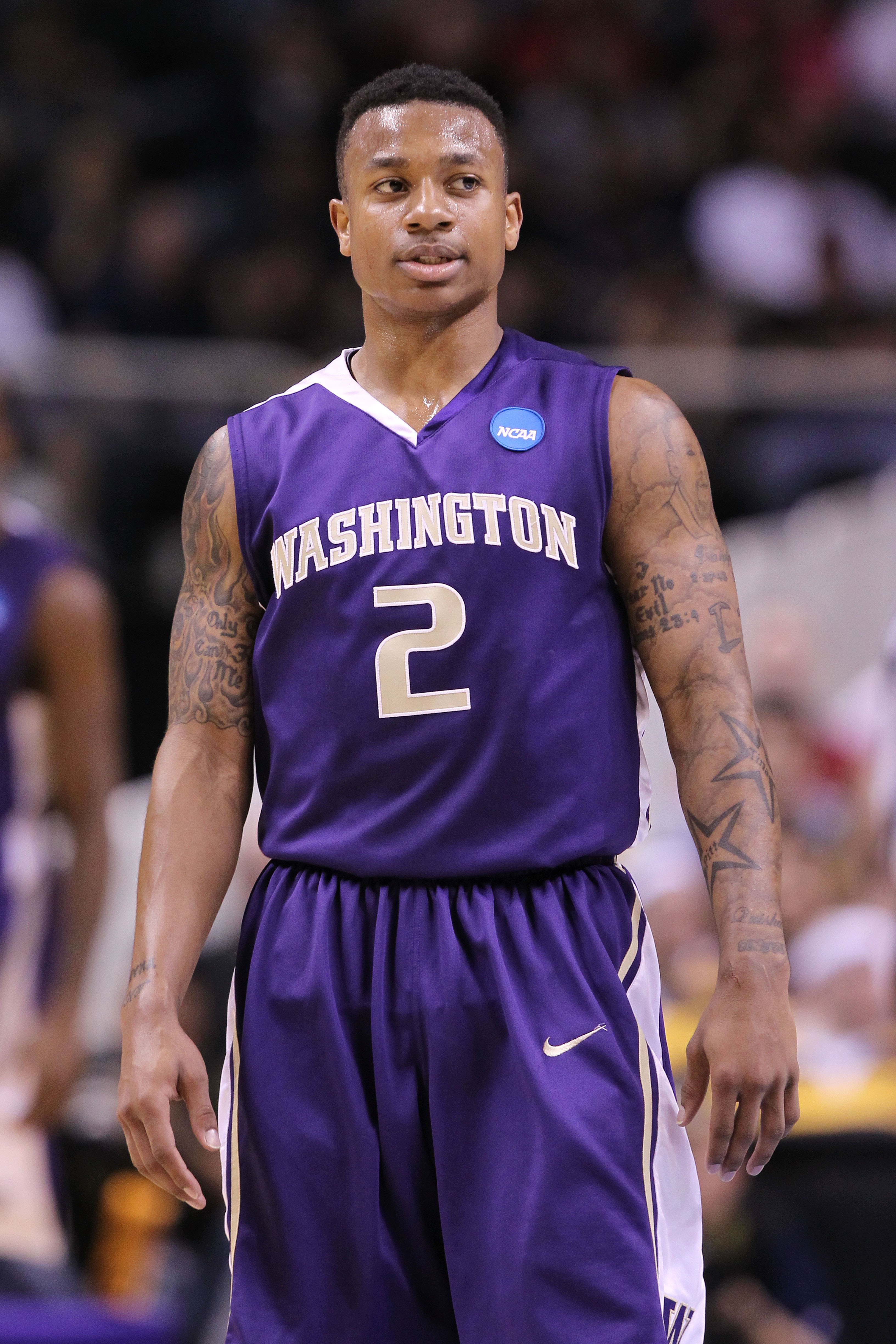 SAN JOSE, CA - MARCH 20: Guard Isaiah Thomas #2 of the Washington Huskies reacts after a play against the New Mexico Lobos in the second round of the 2010 NCAA men's basketball tournament at HP Pavilion on March 20, 2010 in San Jose, California. (Photo