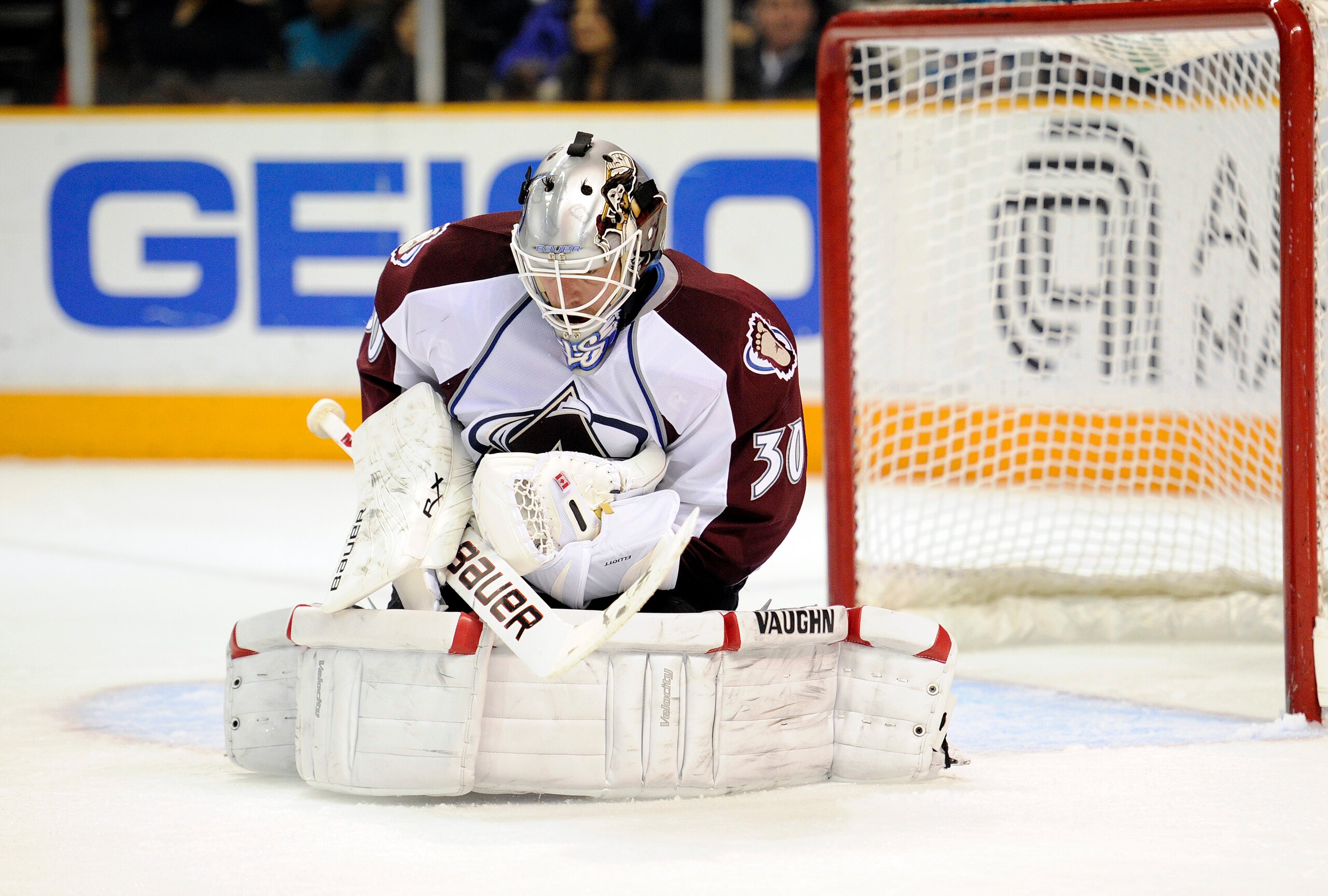 SAN JOSE, CA - MARCH 1: Brian Elliott #30 of the Colorado Avalanche makes a save against the San Jose Sharks in the second period during an NHL hockey game at the HP Pavilion on March 1, 2011 in San Jose, California. (Photo by Thearon W. Henderson/Getty I