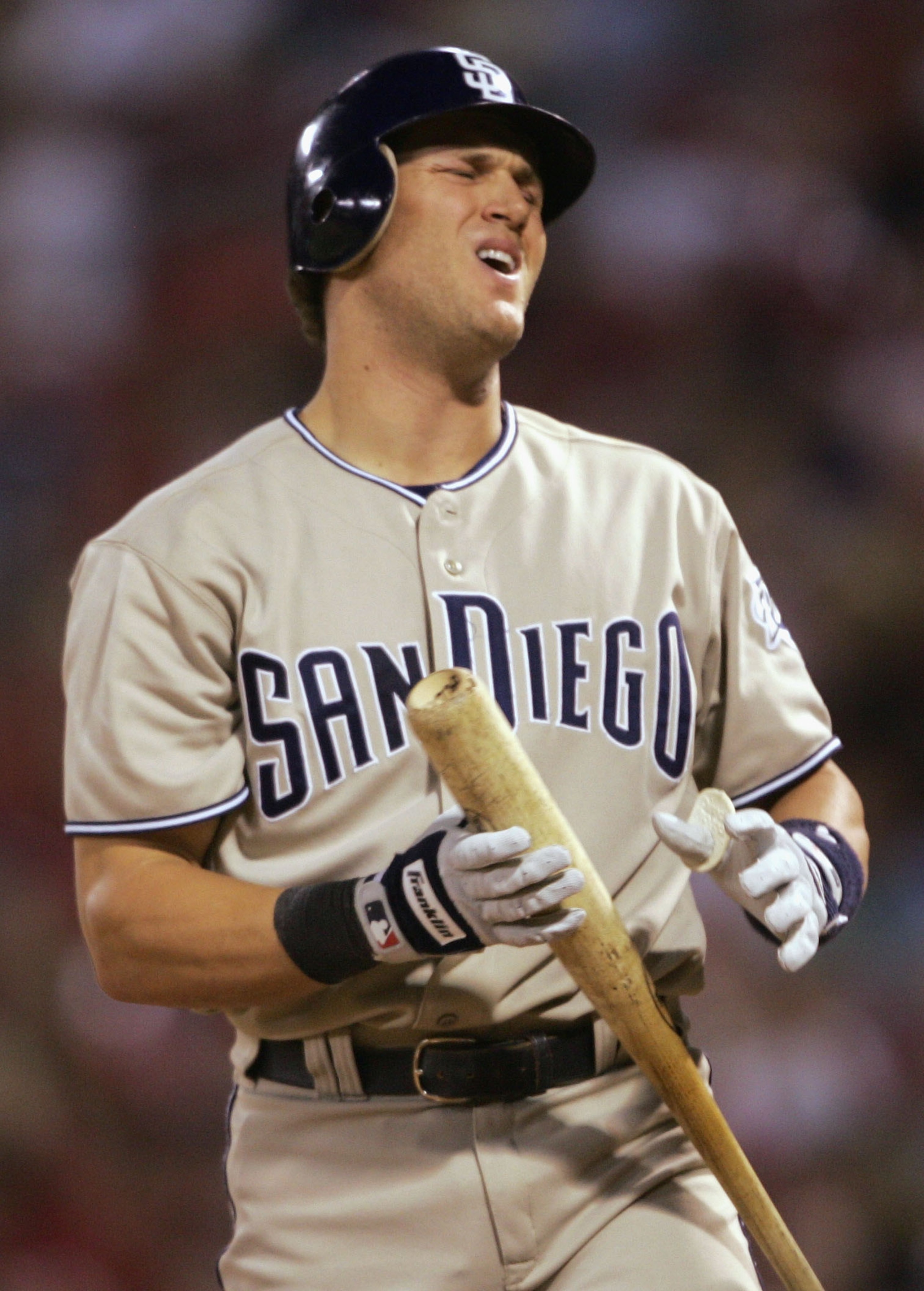 ST. LOUIS - SEPTEMBER 1:  Sean Burroughs #32 of the San Diego Padres reacts to a strike in the eigth inning against the St. Louis Cardinals on September 1, 2004 at Busch Stadium in St. Louis, Missouri. The St. Louis Cardinals defeated the San Diego Padres