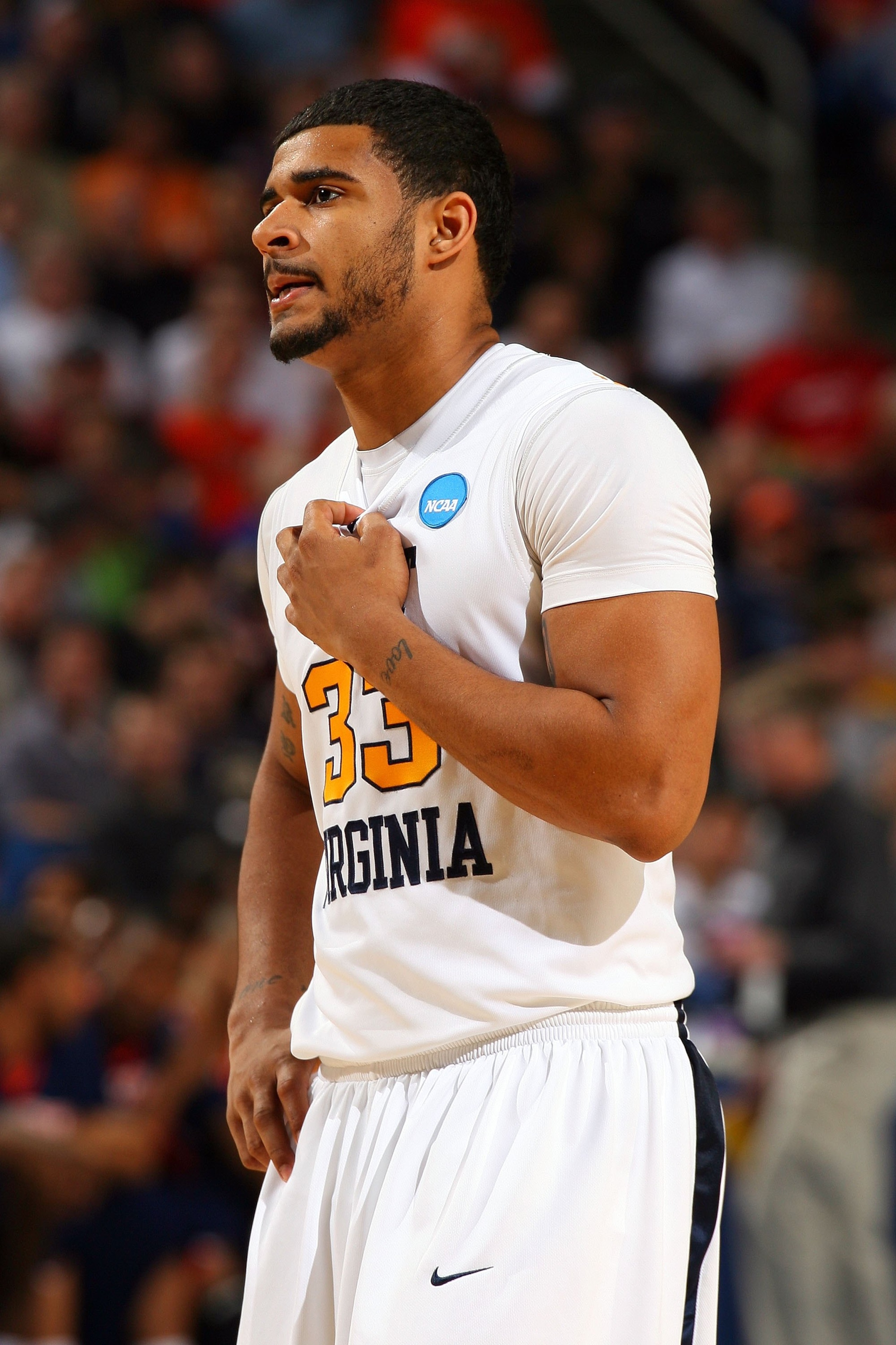 BUFFALO, NY - MARCH 19:  Casey Mitchell #33 of the West Virginia Mountaineers  looks on against the Morgan State Bears during the first round of the 2010 NCAA men's basketball tournament at HSBC Arena on March 19, 2010 in Buffalo, New York.  (Photo by Ric