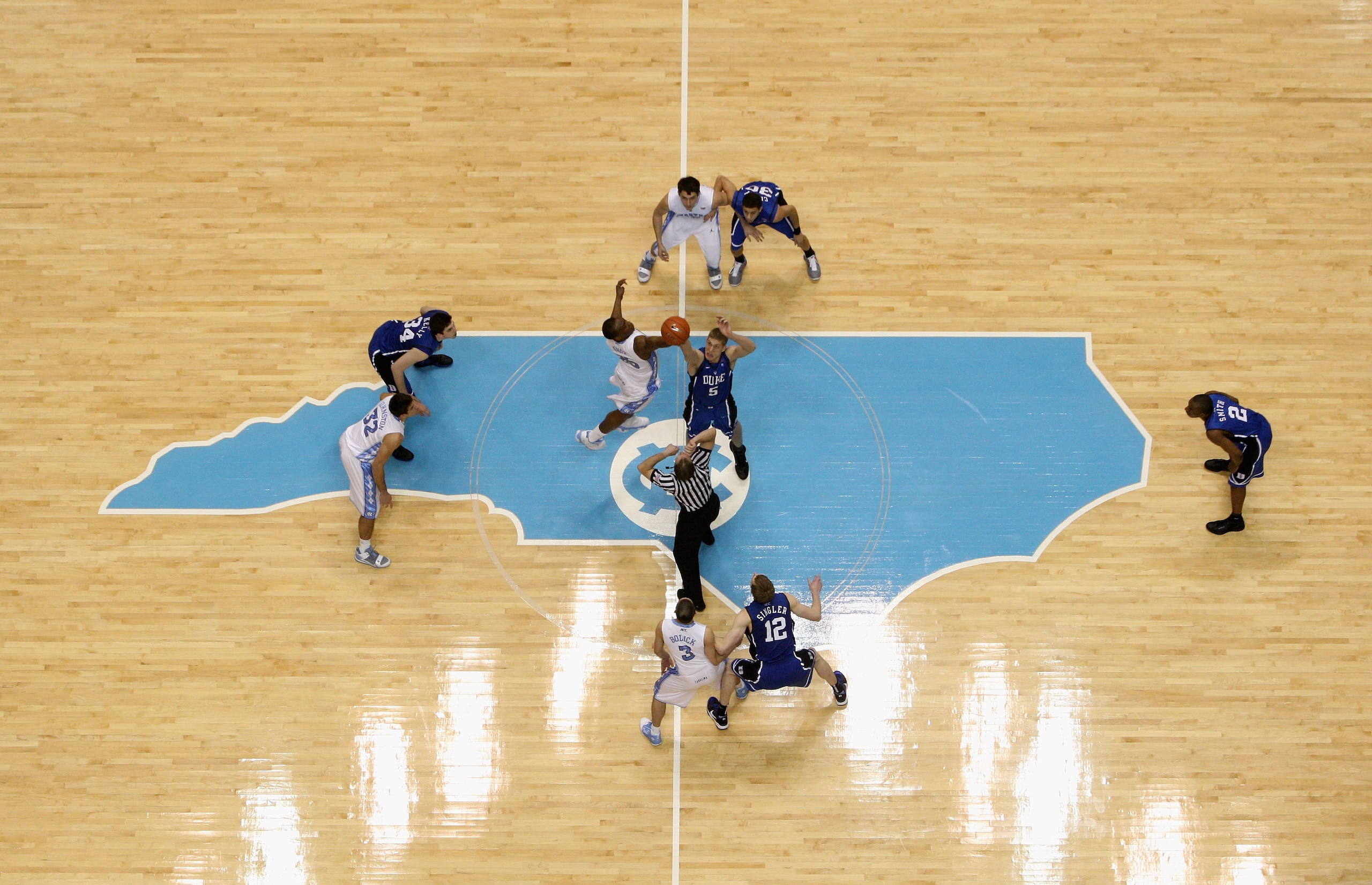 CHAPEL HILL, NC - MARCH 05:  A general view of the tip off between the Duke Blue Devils and the Carolina Tar Heels during their game at the Dean E. Smith Center on March 5, 2011 in Chapel Hill, North Carolina.  (Photo by Streeter Lecka/Getty Images)