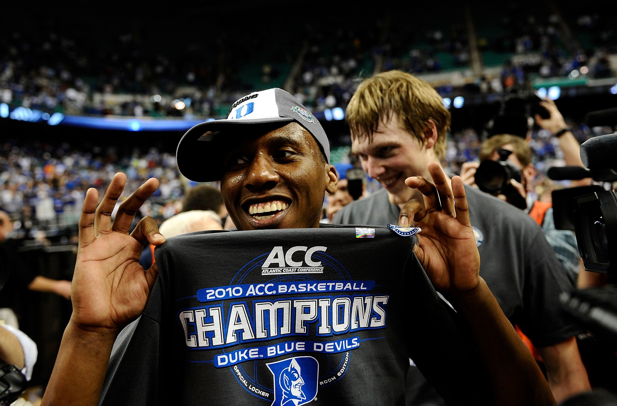 GREENSBORO, NC - MARCH 14:  Nolan Smith #2 of the Duke Blue Devils celebrates win against the Georgia Tech Yellow Jackets in the championship game of the 2010 ACC Men's Basketball Tournament at the Greensboro Coliseum on March 14, 2010 in Greensboro, Nort