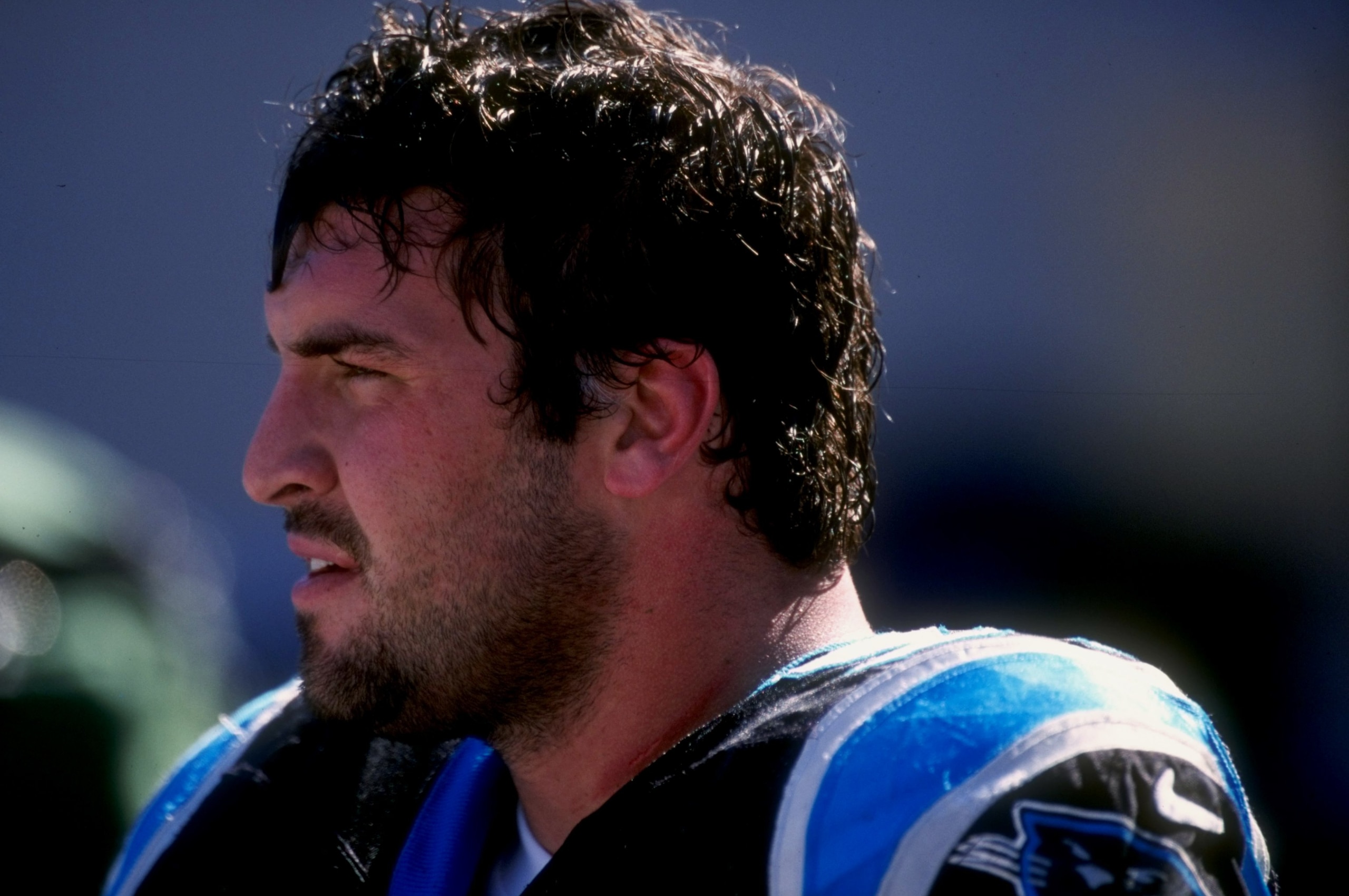 1 Nov 1998:  Defensive end Jason Peter #97 of the Carolina Panthers looks on during the game against the New Orleans Saints at the Eriksson Stadium in Charlotte, North Carolina. The Panthers defeated the Saints 31-17.  Mandatory Credit: Vincent Laforet /A