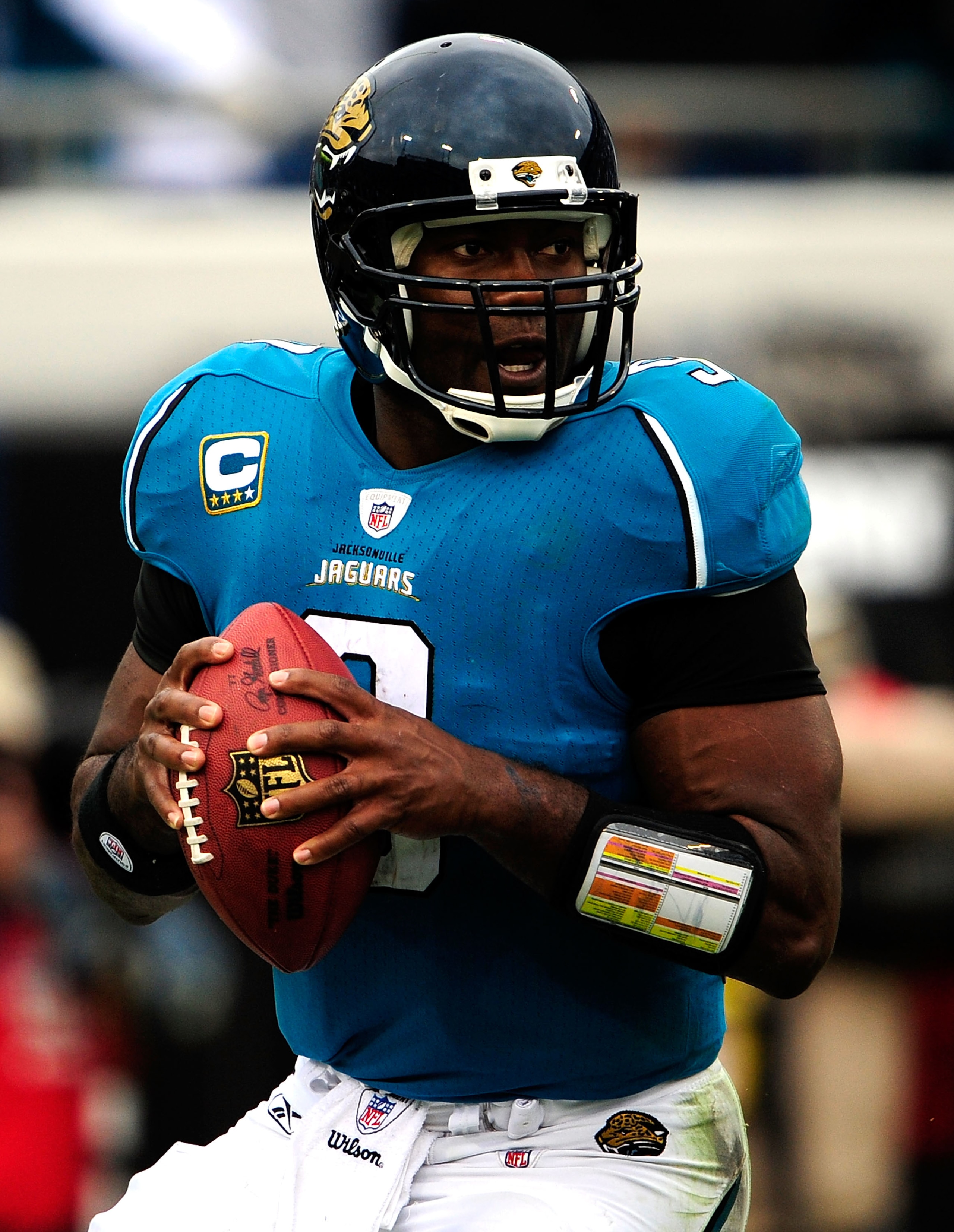JACKSONVILLE, FL - DECEMBER 06:  David Garrard #9 of the Jacksonville Jaguars attempts to pass during the game against the Houston Texans at Jacksonville Municipal Stadium on December 6, 2009 in Jacksonville, Florida.  (Photo by Sam Greenwood/Getty Images