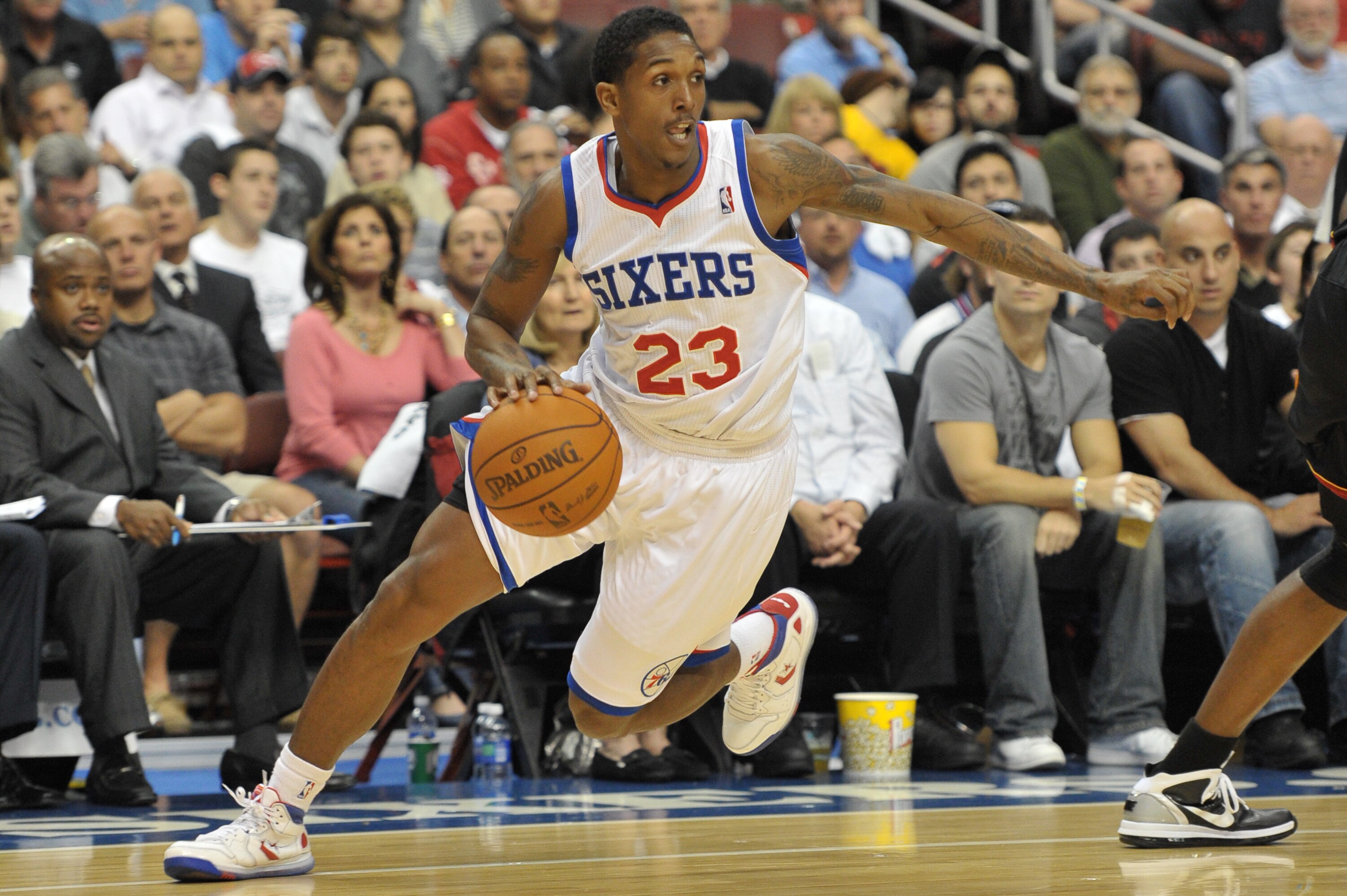 PHILADELPHIA - OCTOBER 27: Lou Williams #23 of the Philadelphia 76ers in action during the game against the Miami Heat at the Wells Fargo Center on October 27, 2010 in Philadelphia, Pennsylvania. NOTE TO USER: User expressly acknowledges and agrees that, PHILADELPHIA - OCTOBER 27: Lou Williams #23 of the Philadelphia 76ers in action during the game against the Miami Heat at the Wells Fargo Center on October 27, 2010 in Philadelphia, Pennsylvania. NOTE TO USER: User expressly acknowledges and agrees that,