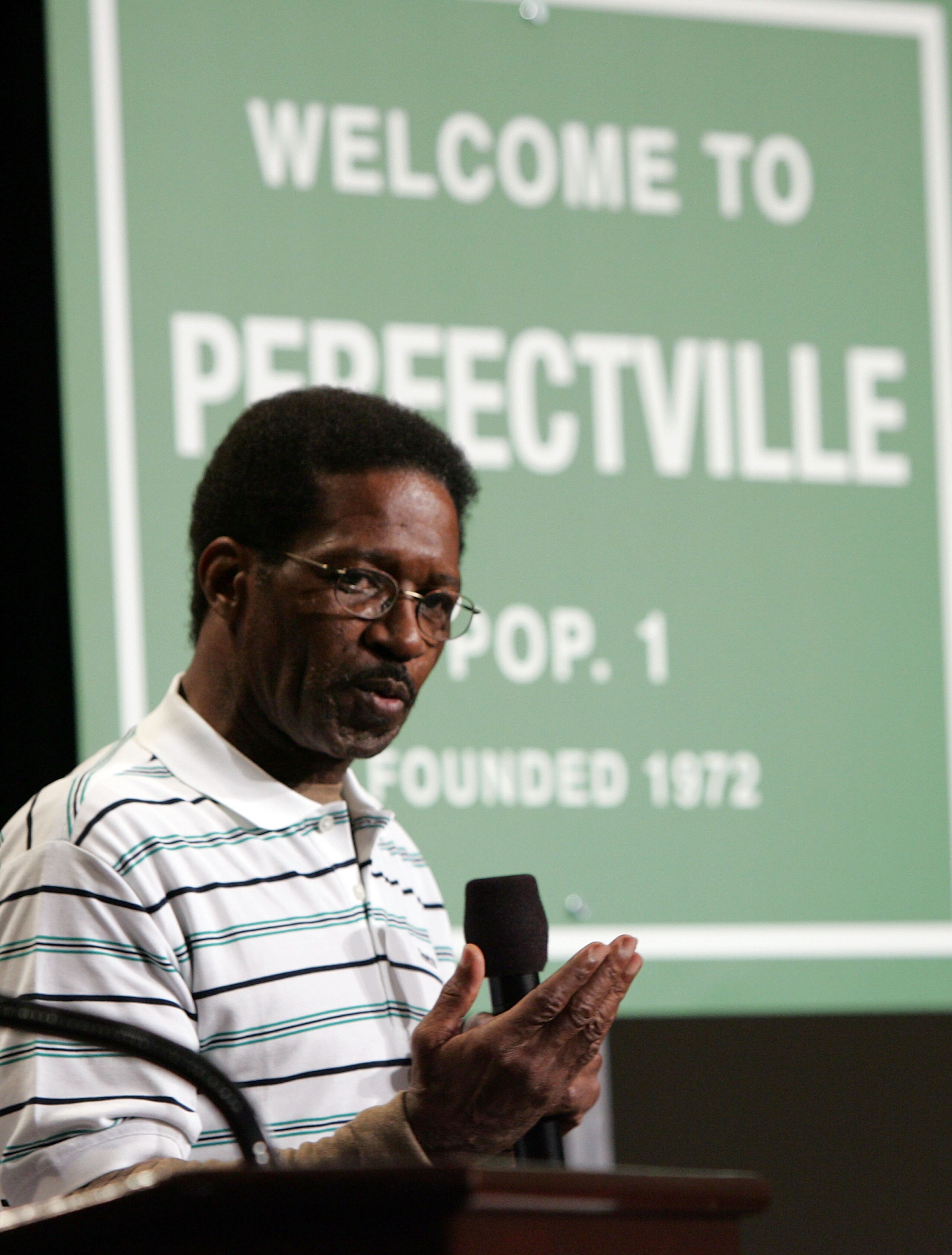 PHOENIX - FEBRUARY 01:  Former Miami Dolphin Eugene 'Mercury' Morris speaks during a press conference anouncing Reebok's new television campaign -dubbed 'Perfectville'- featuring members of the only undeated team in NFL history- the 1972 Miami Dolphins on