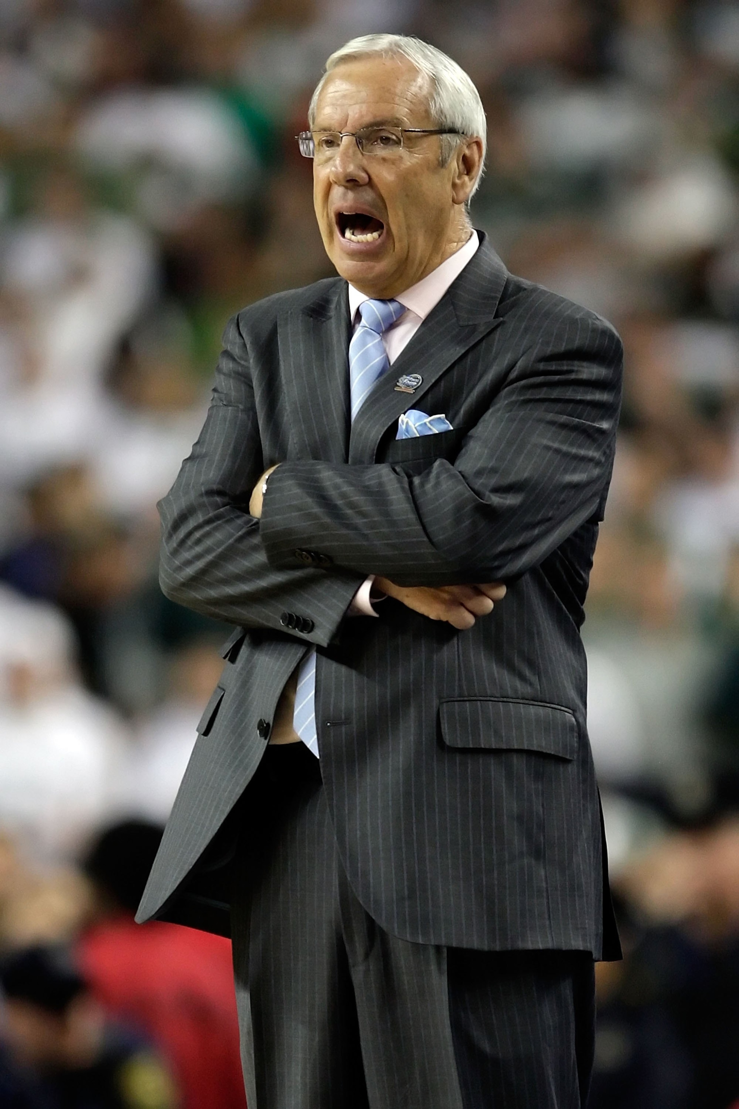 DETROIT - APRIL 06: Head coach Roy Williams of the North Carolina Tar Heels looks on against the Michigan State Spartans during the 2009 NCAA Division I Men's Basketball National Championship game at Ford Field on April 6, 2009 in Detroit, Michigan. (Ph DETROIT - APRIL 06: Head coach Roy Williams of the North Carolina Tar Heels looks on against the Michigan State Spartans during the 2009 NCAA Division I Men's Basketball National Championship game at Ford Field on April 6, 2009 in Detroit, Michigan. (Ph