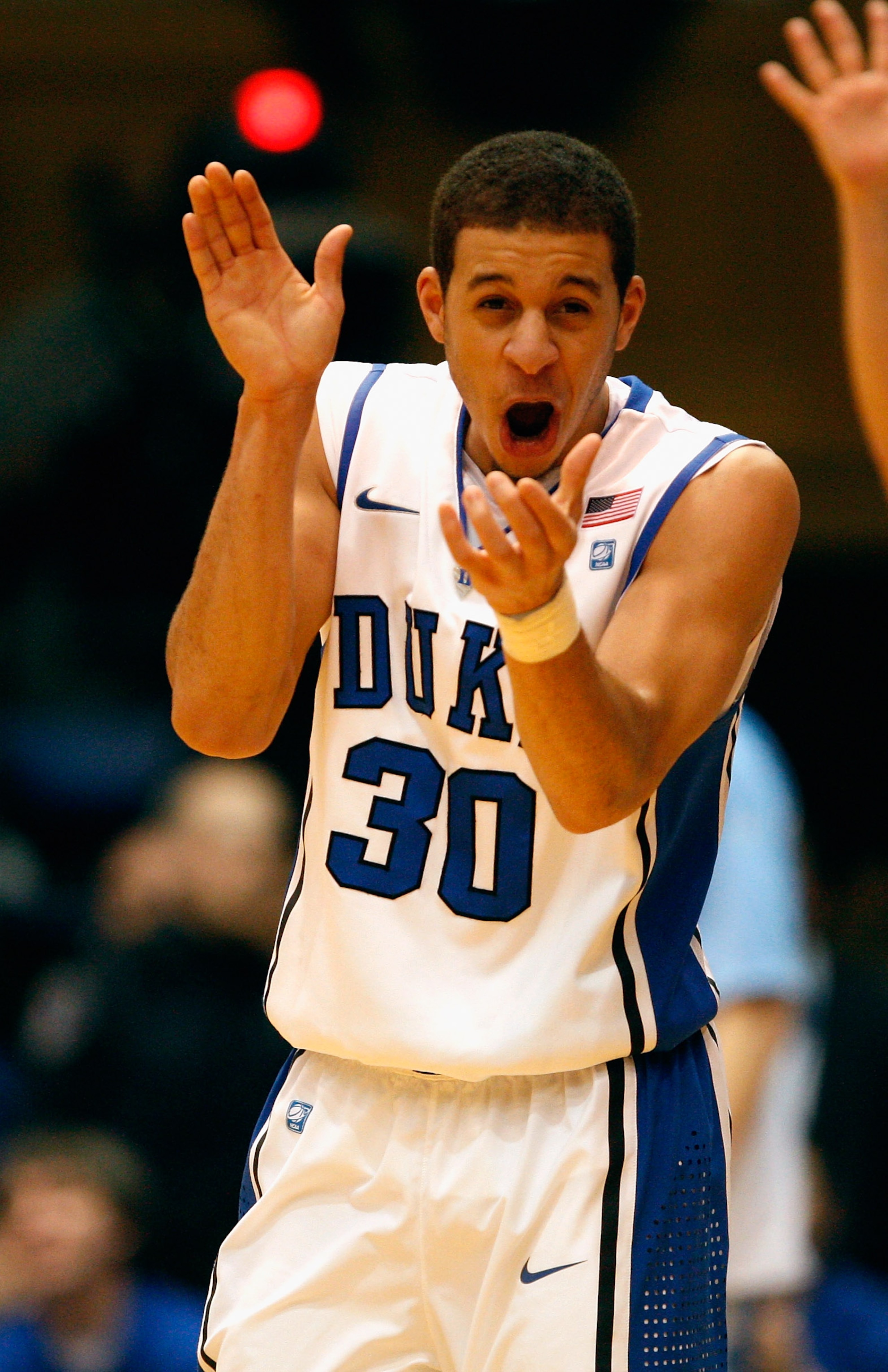 DURHAM, NC - FEBRUARY 09:  Seth Curry #30 of the Duke Blue Devils celebrates after a basket on his way to defeating the North Carolina Tar heels 79-73 during their game at Cameron Indoor Stadium on February 9, 2011 in Durham, North Carolina.  (Photo by St