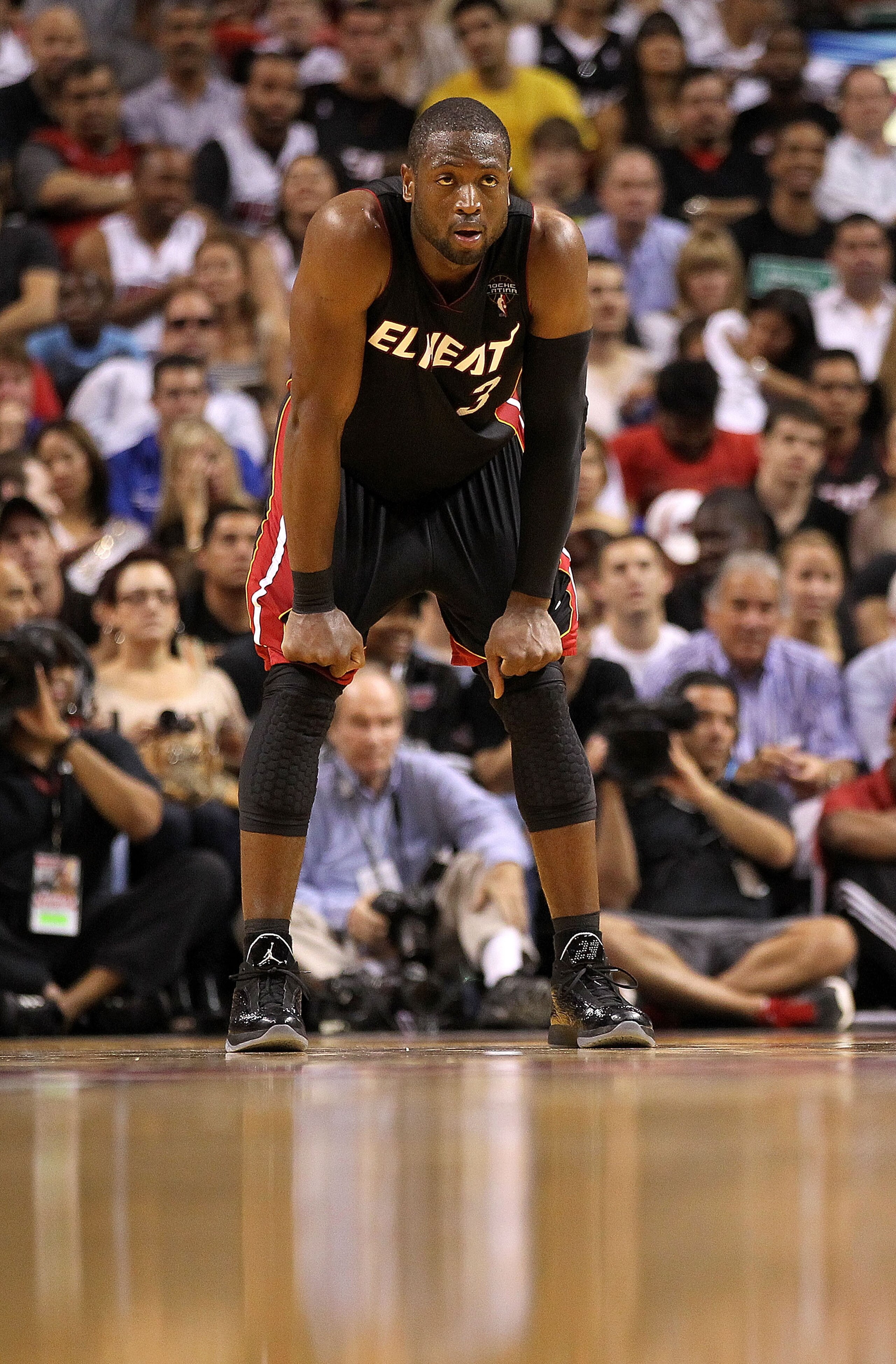 MIAMI, FL - MARCH 06:  Dwyane Wade #3 of the Miami Heat looks on during a game against the Chicago Bulls at American Airlines Arena on March 6, 2011 in Miami, Florida. NOTE TO USER: User expressly acknowledges and agrees that, by downloading and/or using