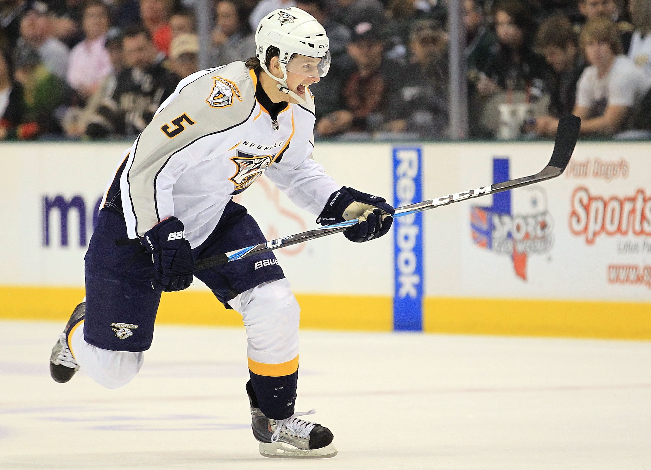 DALLAS, TX - FEBRUARY 26:  Blake Geoffrion #5 of the Nashville Predators at American Airlines Center on February 26, 2011 in Dallas, Texas.  (Photo by Ronald Martinez/Getty Images)