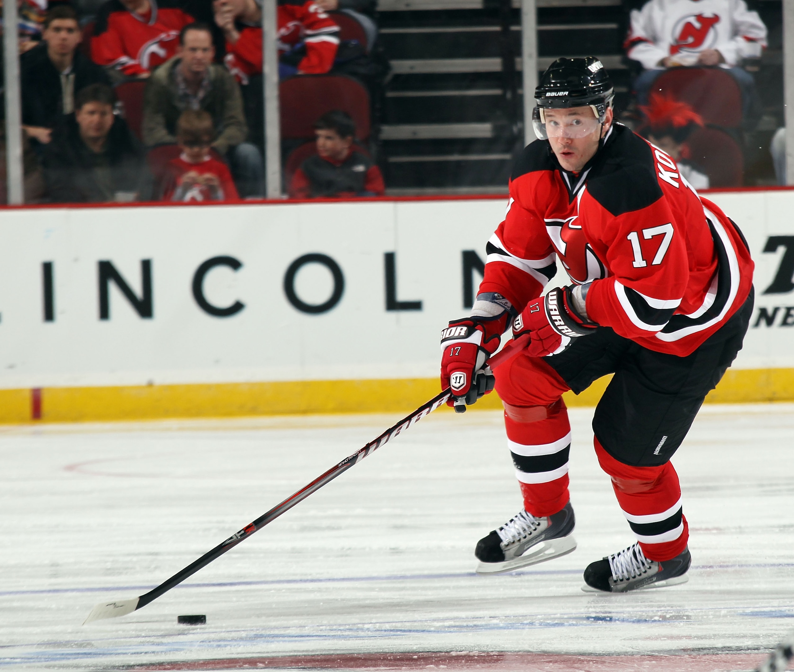NEWARK, NJ - MARCH 04:  Ilya Kovalchuk #17 of the New Jersey Devils skates against the Pittsburgh Penguins at the Prudential Center on March 4, 2011 in Newark, New Jersey. The Devils defeated the Penguins 2-1 in overtime.  (Photo by Bruce Bennett/Getty Im