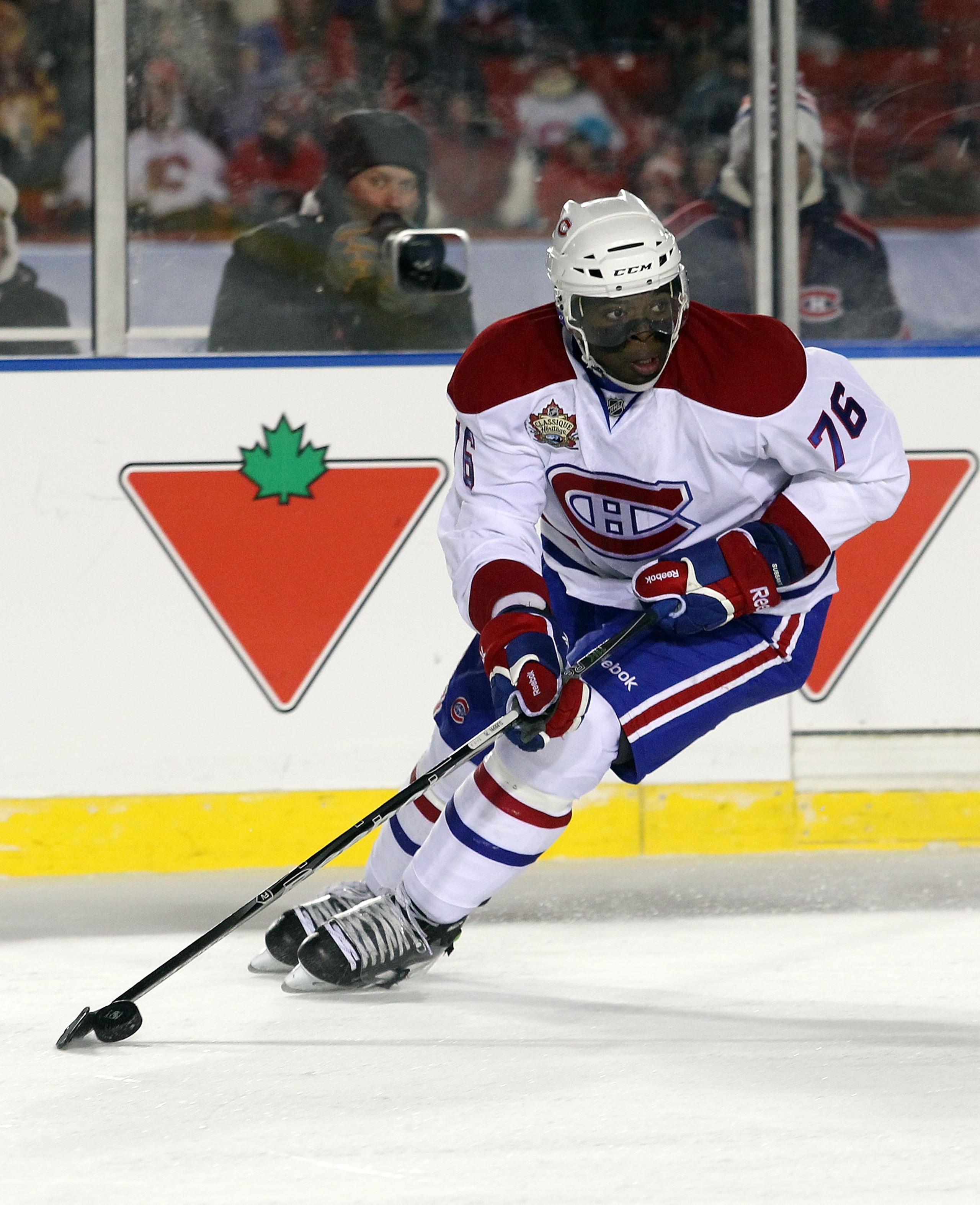 CALGARY, AB - FEBRUARY 20:  P.K. Subban #76 of the Montreal Canadiens skates against the Calgary Flames during the 2011 NHL Heritage Classic Game at McMahon Stadium on February 20, 2011 in Calgary, Alberta, Canada. The Flames defeated the Canadiens 4-0.