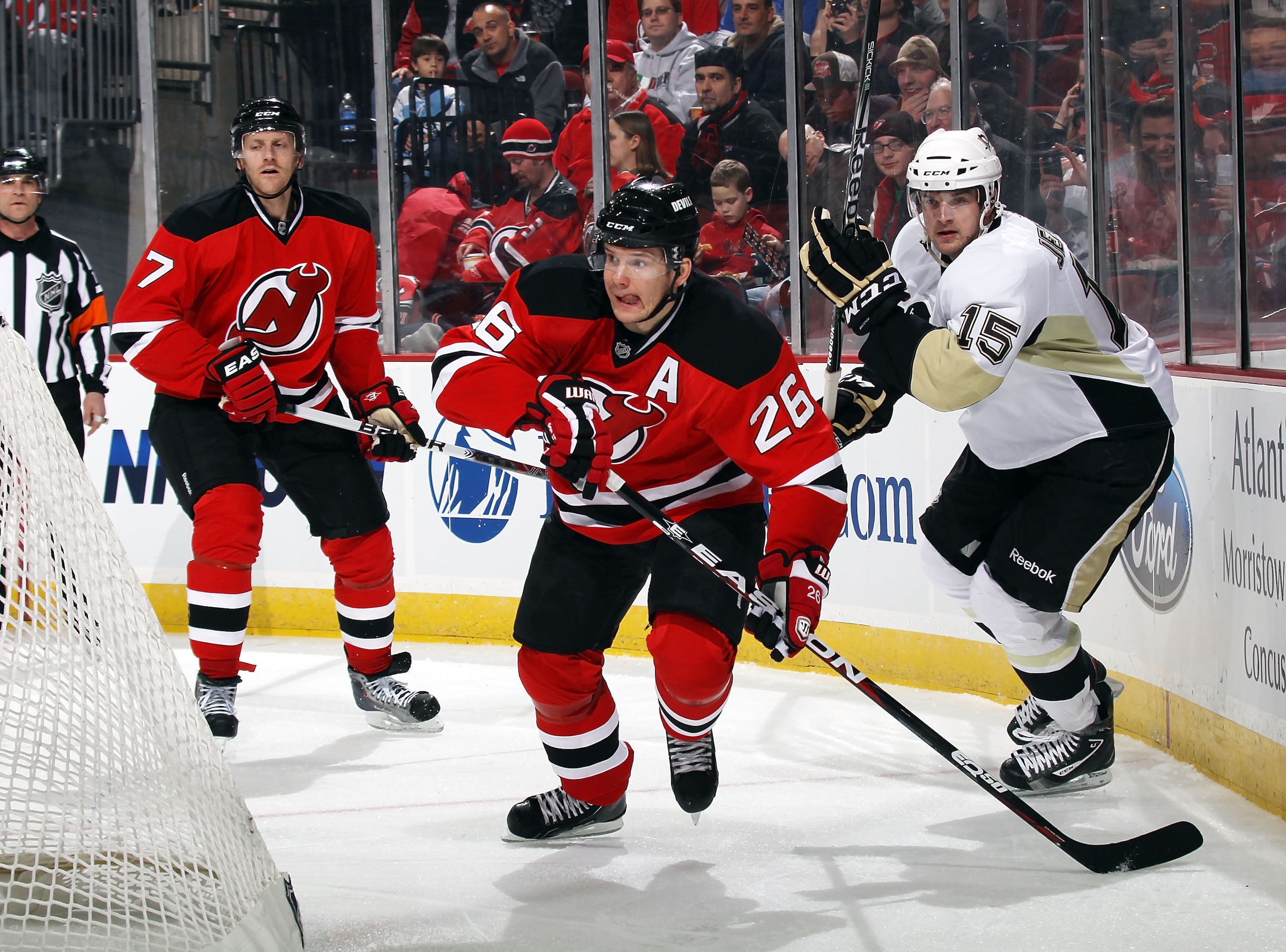 NEWARK, NJ - MARCH 04: Patrik Elias #26 of the New Jersey Devils skates against the Pittsburgh Penguins at the Prudential Center on March 4, 2011 in Newark, New Jersey. The Devils defeated the Penguins 2-1 in overtime.  (Photo by Bruce Bennett/Getty Image
