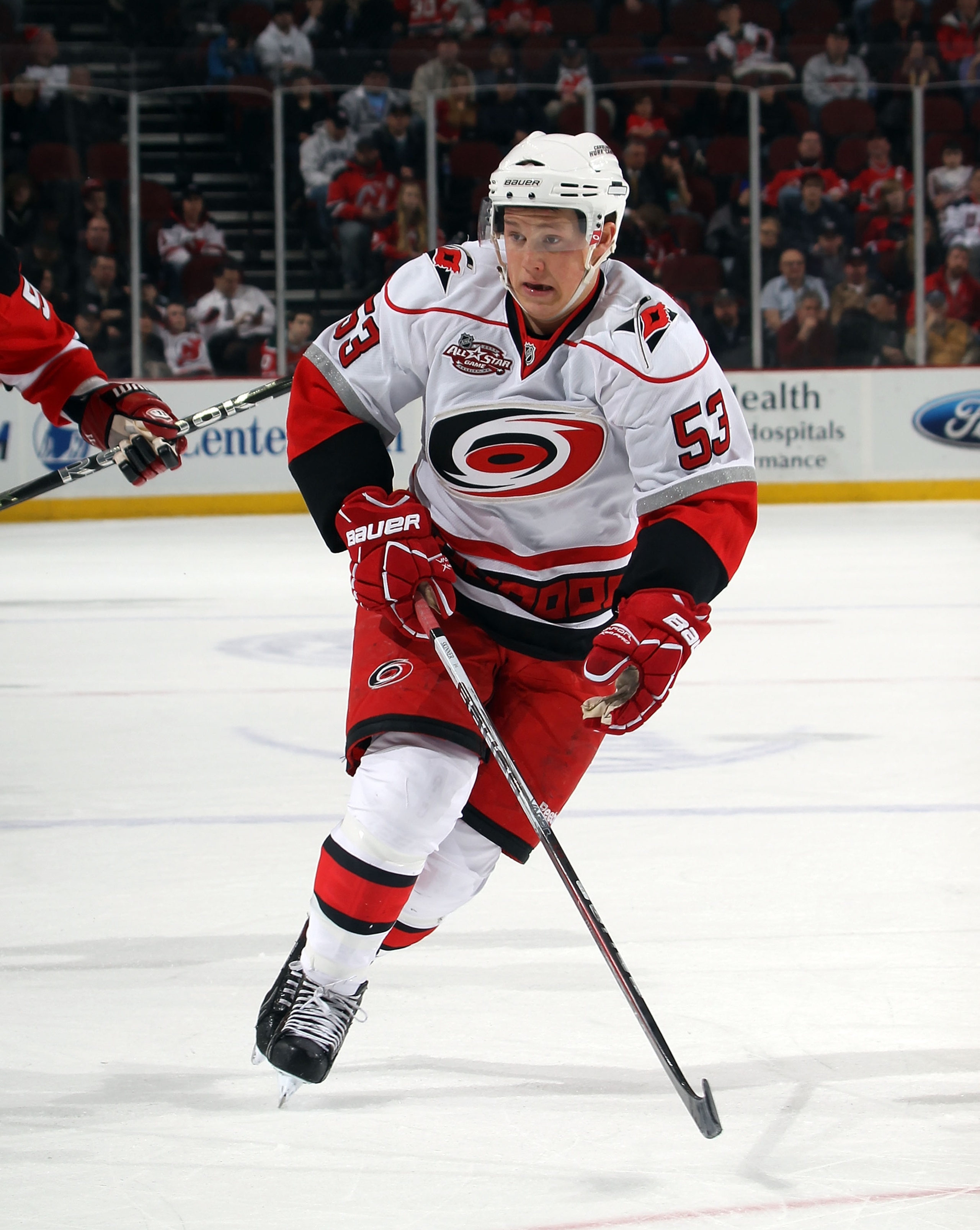NEWARK, NJ - FEBRUARY 16:  Jeff Skinner #53 of the Carolina Hurricanes skates against the New Jersey Devils at the Prudential Center on February 16, 2011 in Newark, New Jersey.  (Photo by Bruce Bennett/Getty Images)