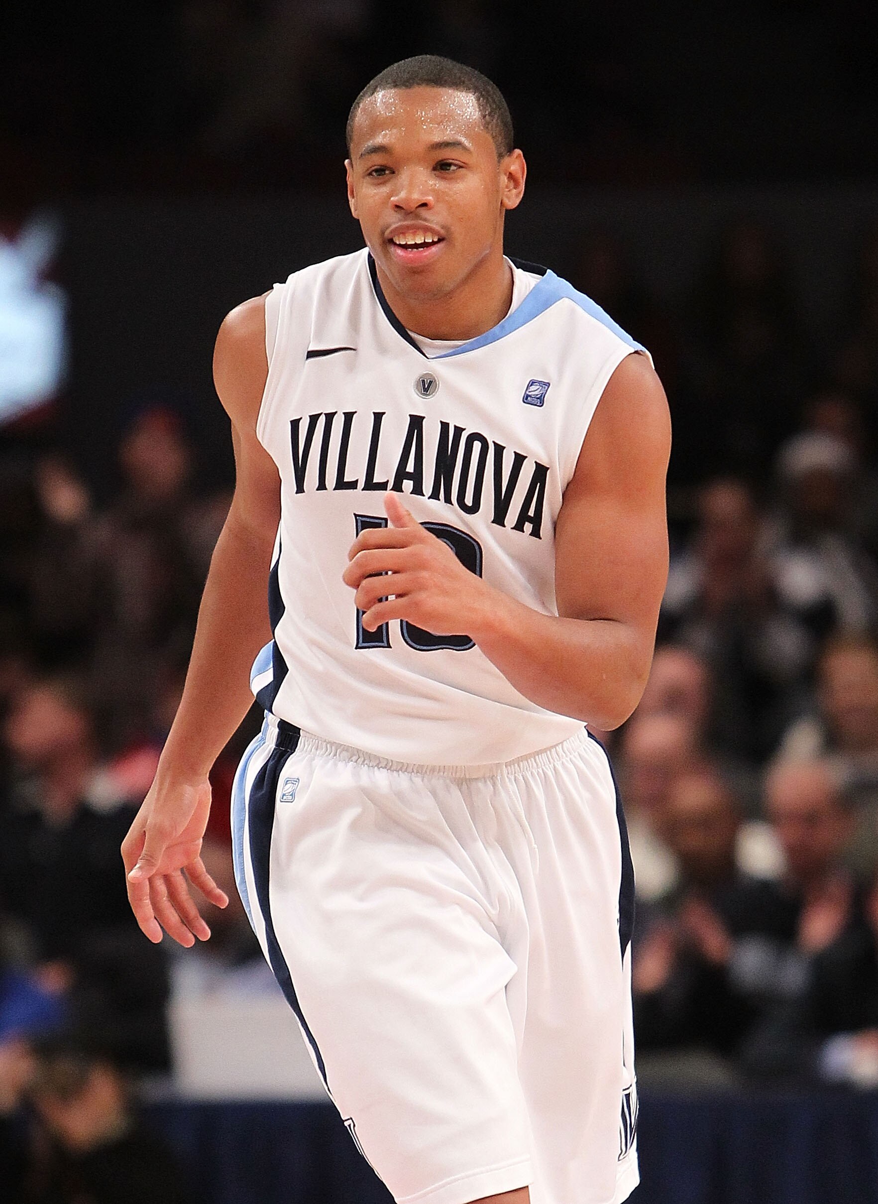 NEW YORK - NOVEMBER 24:  Corey Fisher #10 of the Villanova Wildcats reacts against the UCLA Bruins during their preseason NIT semifinal at Madison Square Garden on November 24, 2010 in New York City.  (Photo by Nick Laham/Getty Images)