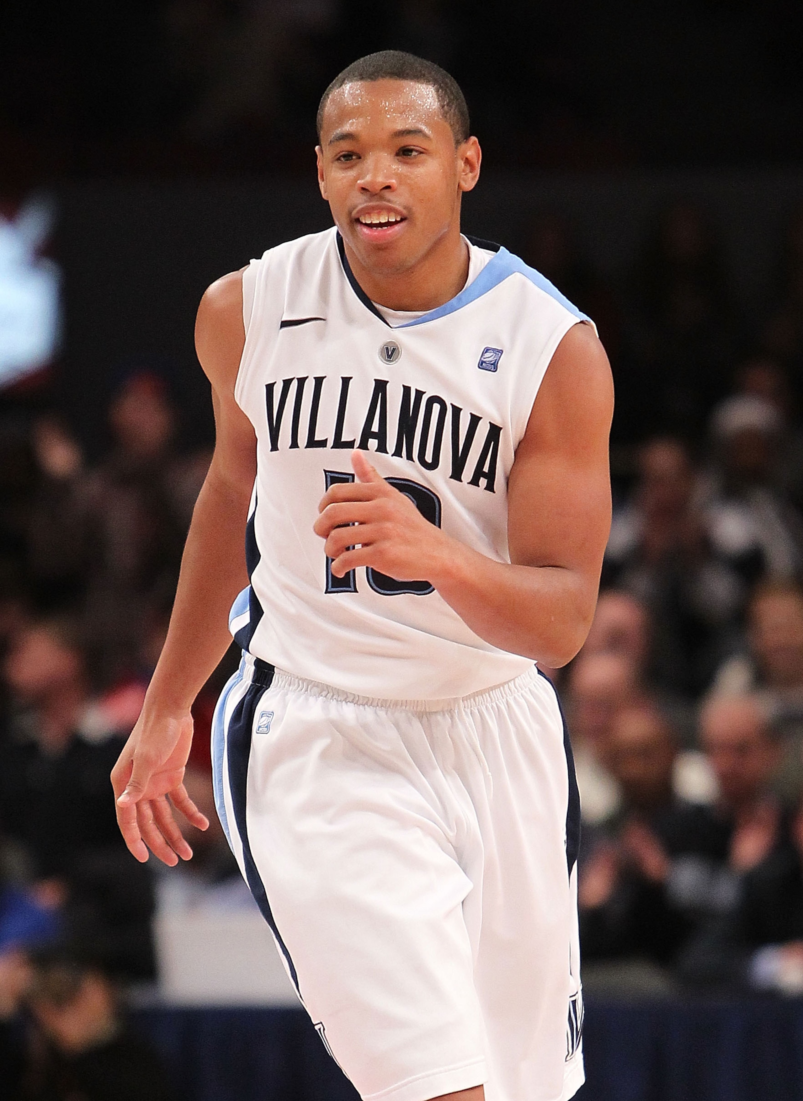NEW YORK - NOVEMBER 24:  Corey Fisher #10 of the Villanova Wildcats reacts against the UCLA Bruins during their preseason NIT semifinal at Madison Square Garden on November 24, 2010 in New York City.  (Photo by Nick Laham/Getty Images)