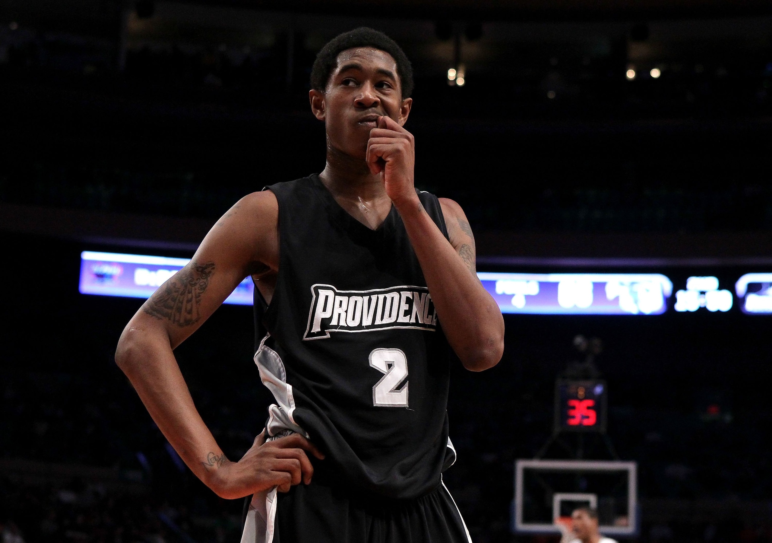 NEW YORK - MARCH 09:  Marshon Brooks #2 of the Providence Friars looks on after a play against the Seton Hall Pirates during the first round game of the Big East Basketball Tournament at Madison Square Garden on March 9, 2010 in New York, New York.  (Phot