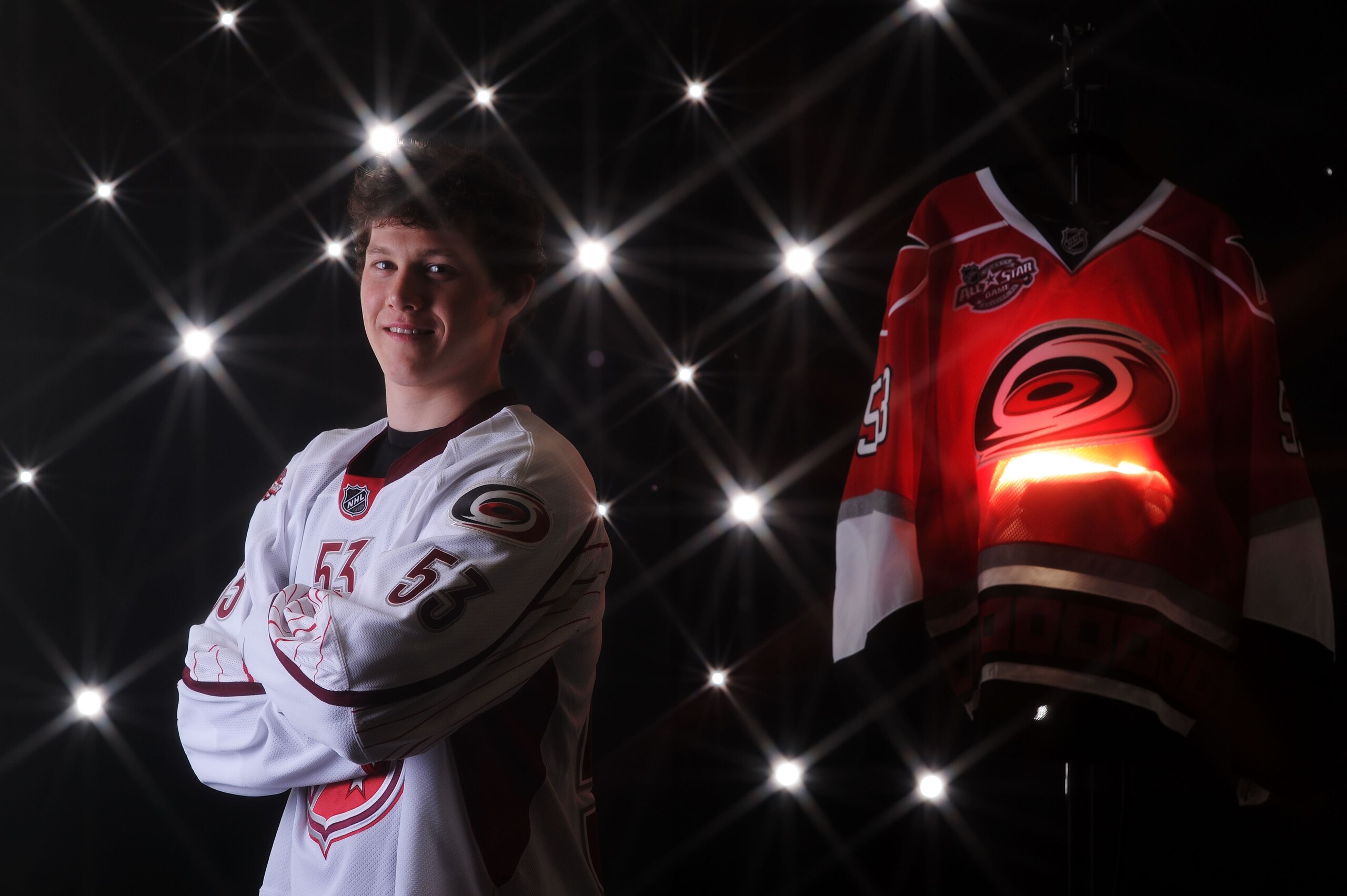 RALEIGH, NC - JANUARY 30:  (EDITORS NOTE: A special effects camera filter was used for this image.) Jeff Skinner #53 of the Carolina Hurricanes for Team Staal poses for a portrait before the 58th NHL All-Star Game at RBC Center on January 30, 2011 in Rale