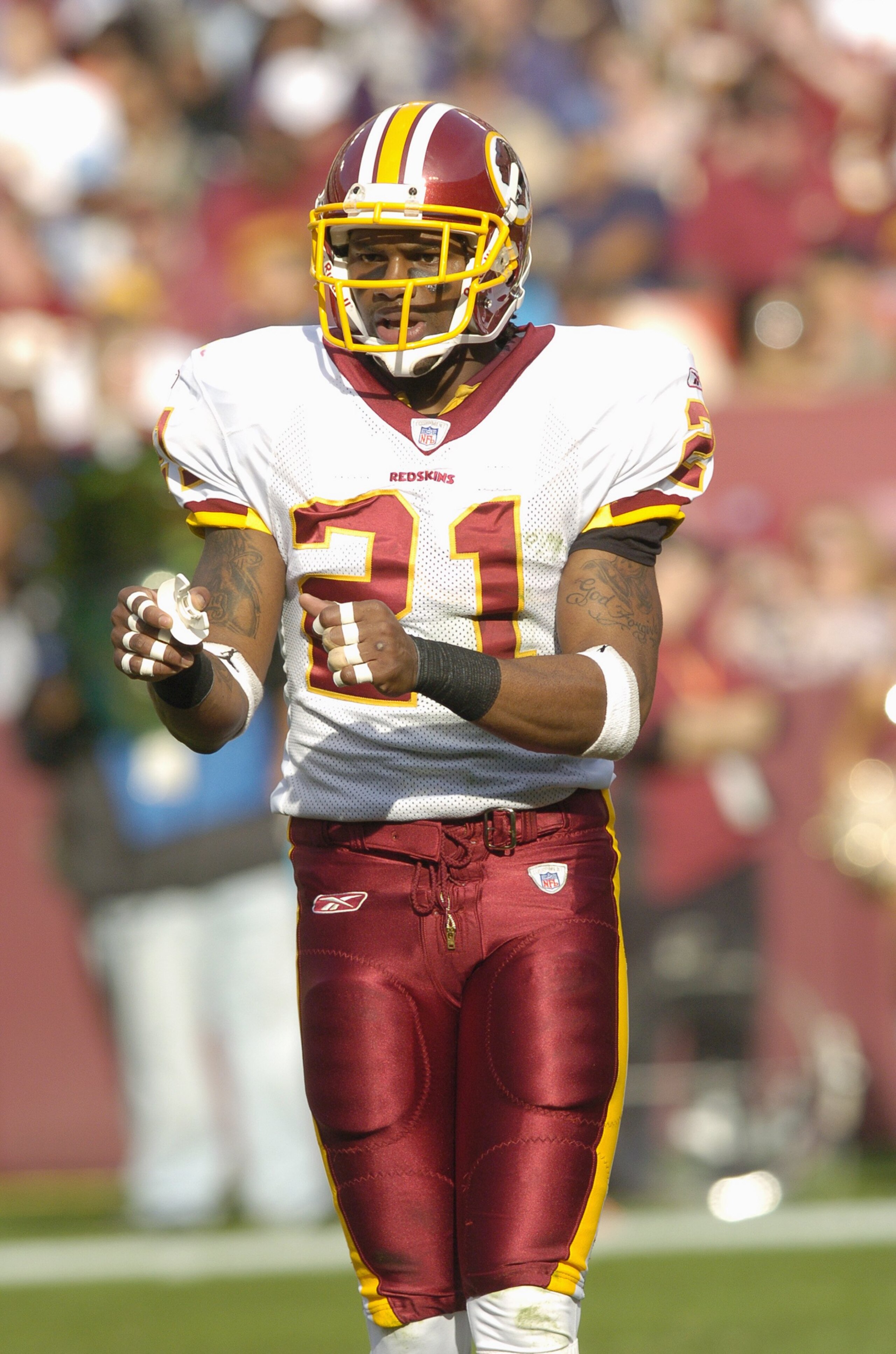 LANDOVER, MD - NOVEMBER 26: Sean Taylor #21 of the Washington Redskins walks on the field durng the game against the Carolina Panthers on November 26, 2006 at FedEx Field in Landover, Maryland.  (Photo by Greg Fiume/Getty Images)