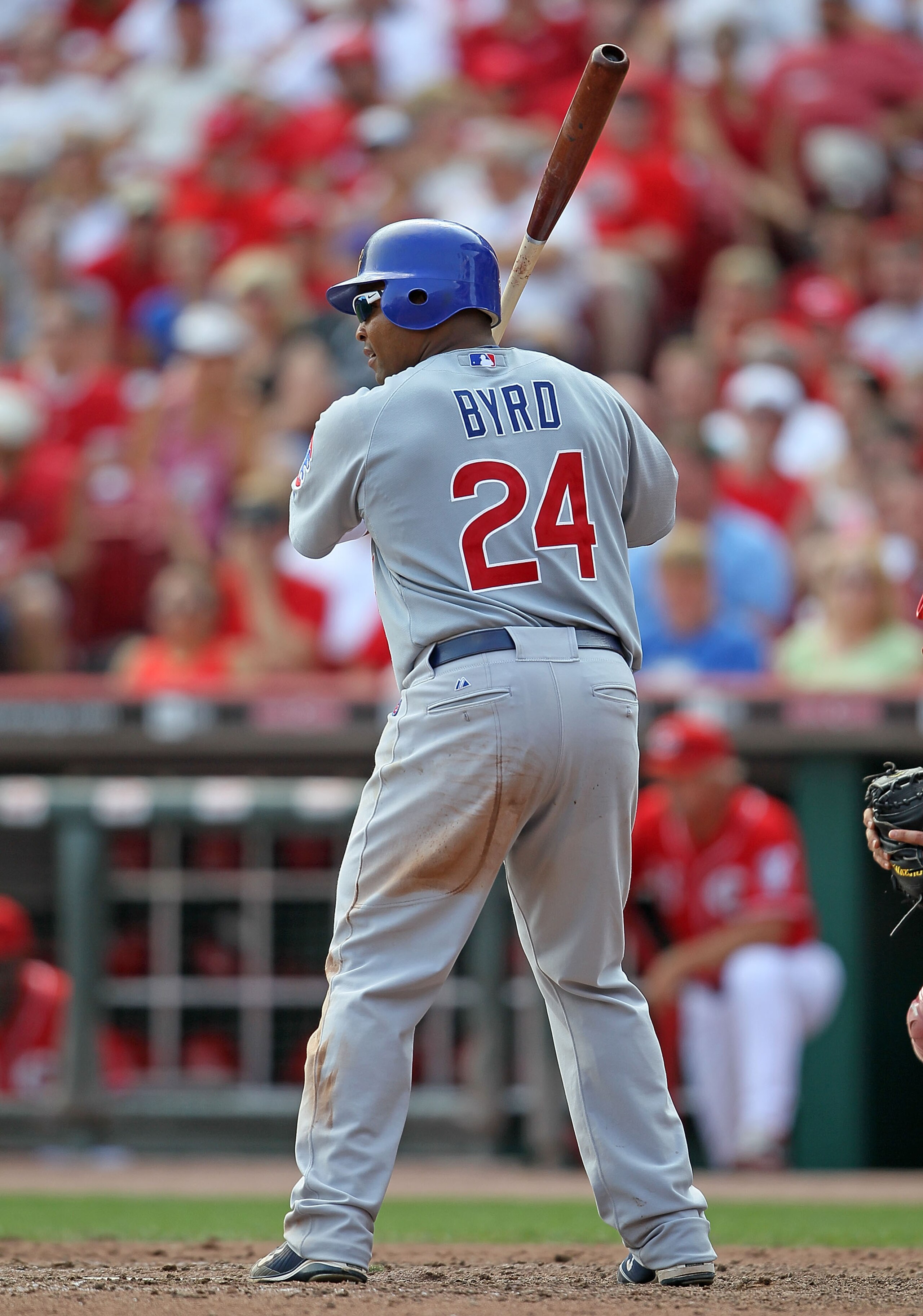 CINCINNATI - AUGUST 29:  Marlon Byrd #24 of the Chicago Cubs is at bat during the game against the Cincinnati Reds at Great American Ball Park on August 29, 2010 in Cincinnati, Ohio.  (Photo by Andy Lyons/Getty Images)