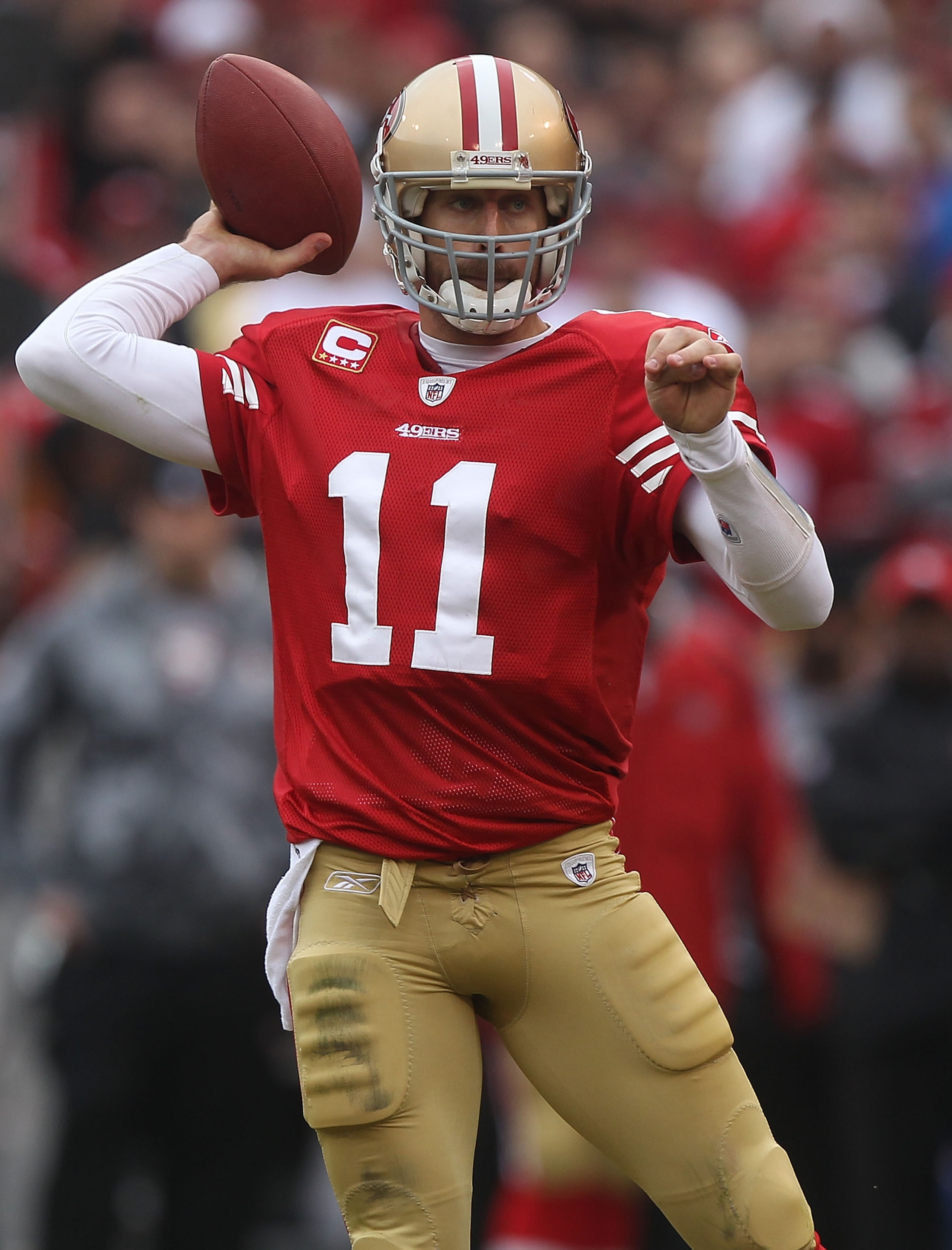 SAN FRANCISCO - DECEMBER 12: Alex Smith #11 of the San Francisco 49ers passes against the Seattle Seahawks during an NFL game at Candlestick Park on December 12, 2010 in San Francisco, California.(Photo by Jed Jacobsohn/Getty Images) SAN FRANCISCO - DECEMBER 12: Alex Smith #11 of the San Francisco 49ers passes against the Seattle Seahawks during an NFL game at Candlestick Park on December 12, 2010 in San Francisco, California.(Photo by Jed Jacobsohn/Getty Images)