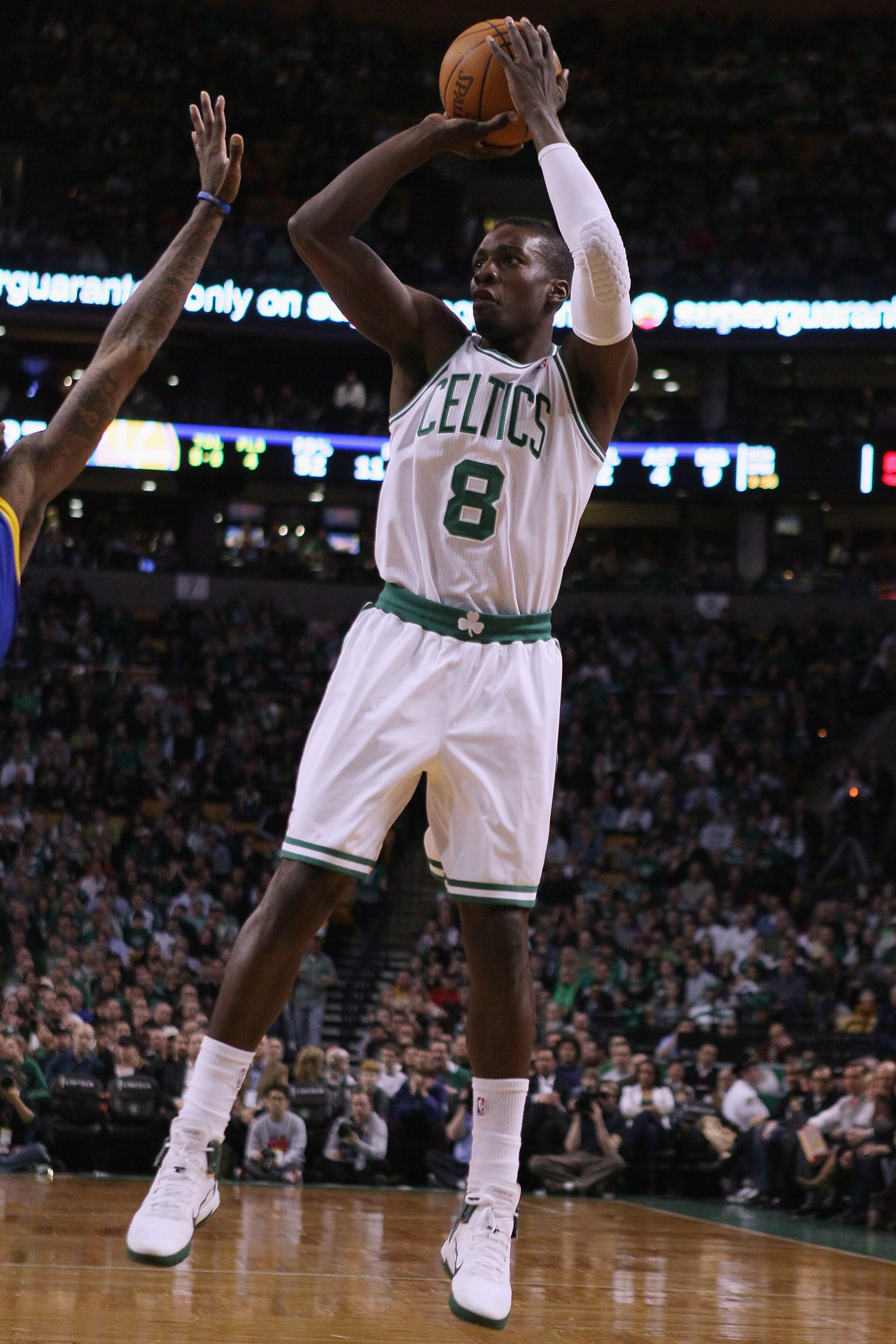 BOSTON, MA - MARCH 04:  Jeff Green #8 of the Boston Celtics takes a shot in the first half against the Golden State Warriors on March 4, 2011 at the TD Garden in Boston, Massachusetts.  NOTE TO USER: User expressly acknowledges and agrees that, by downloa